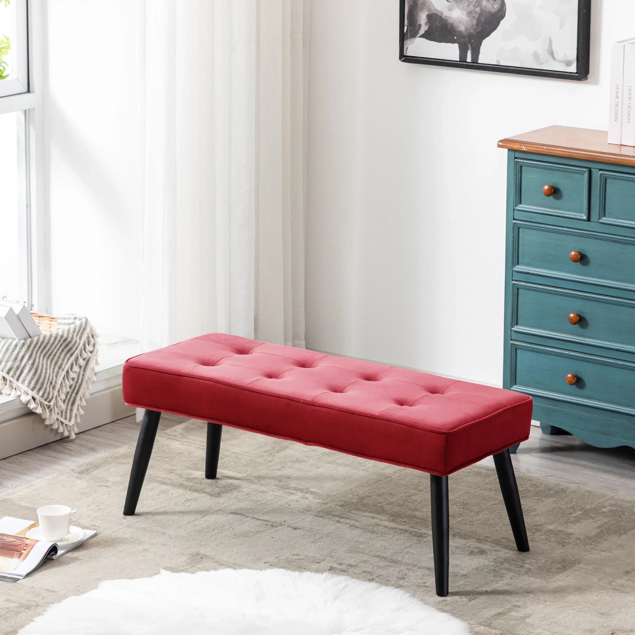 Hank Button Tufted Velvet Upholstered Accent Bench