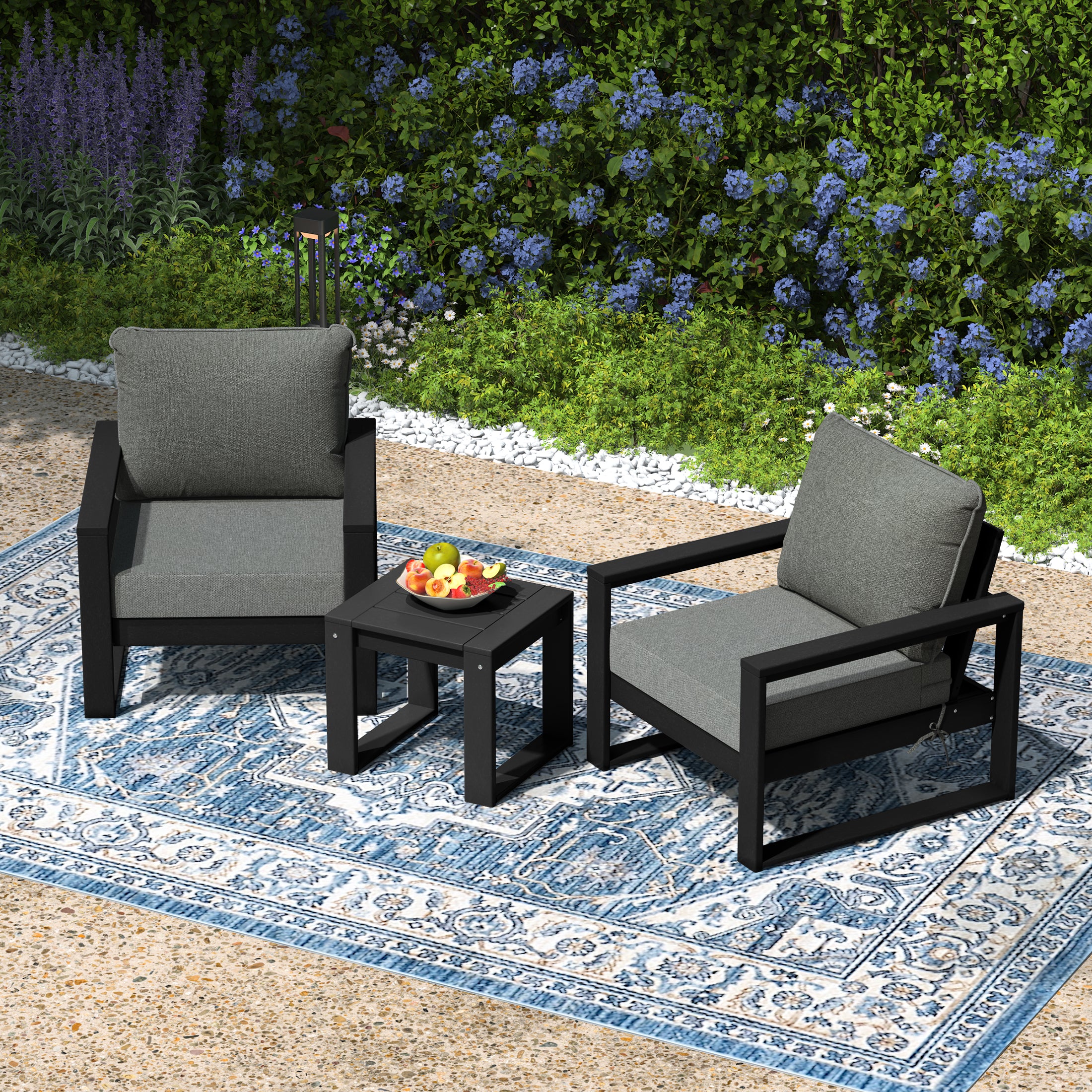Rockaway Outdoor Modern 3-Piece HDPE Patio Sofa Set with Side Table