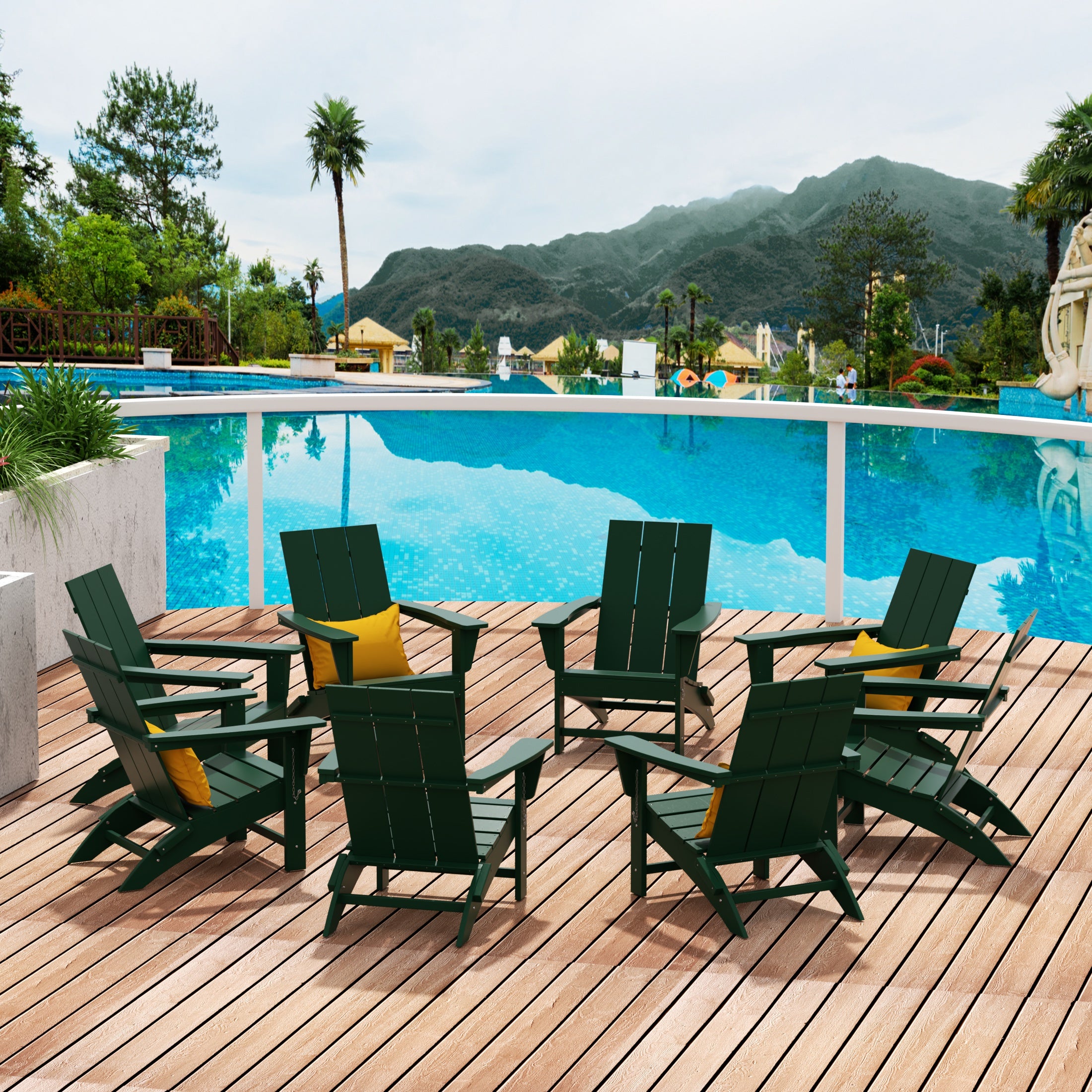 Palms 8-Piece Modern Poly Folding Adirondack Chair Set