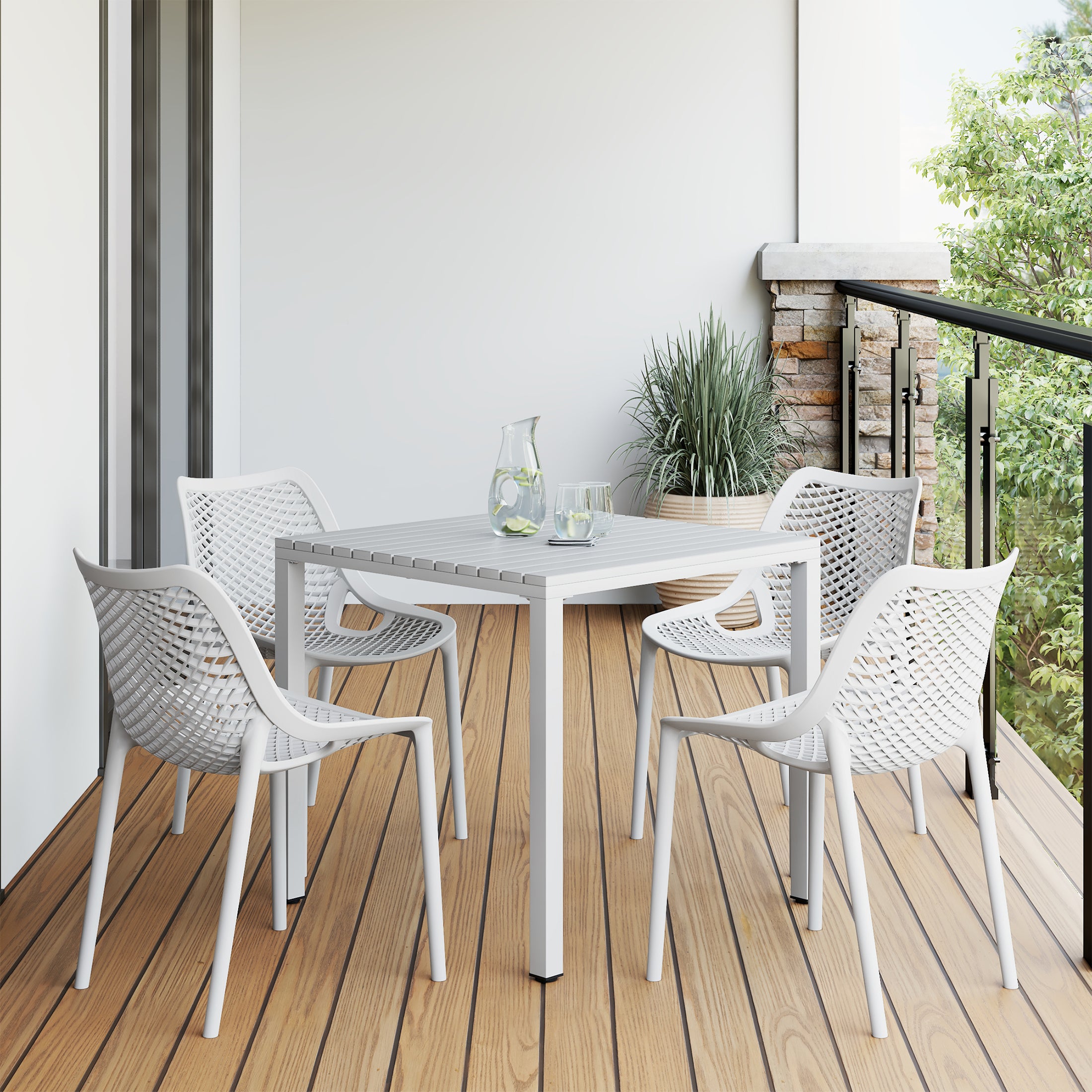 Sunshine 5-Piece Outdoor Patio Metal Frame Dining Table Set with Stackable Patio Dining Chairs