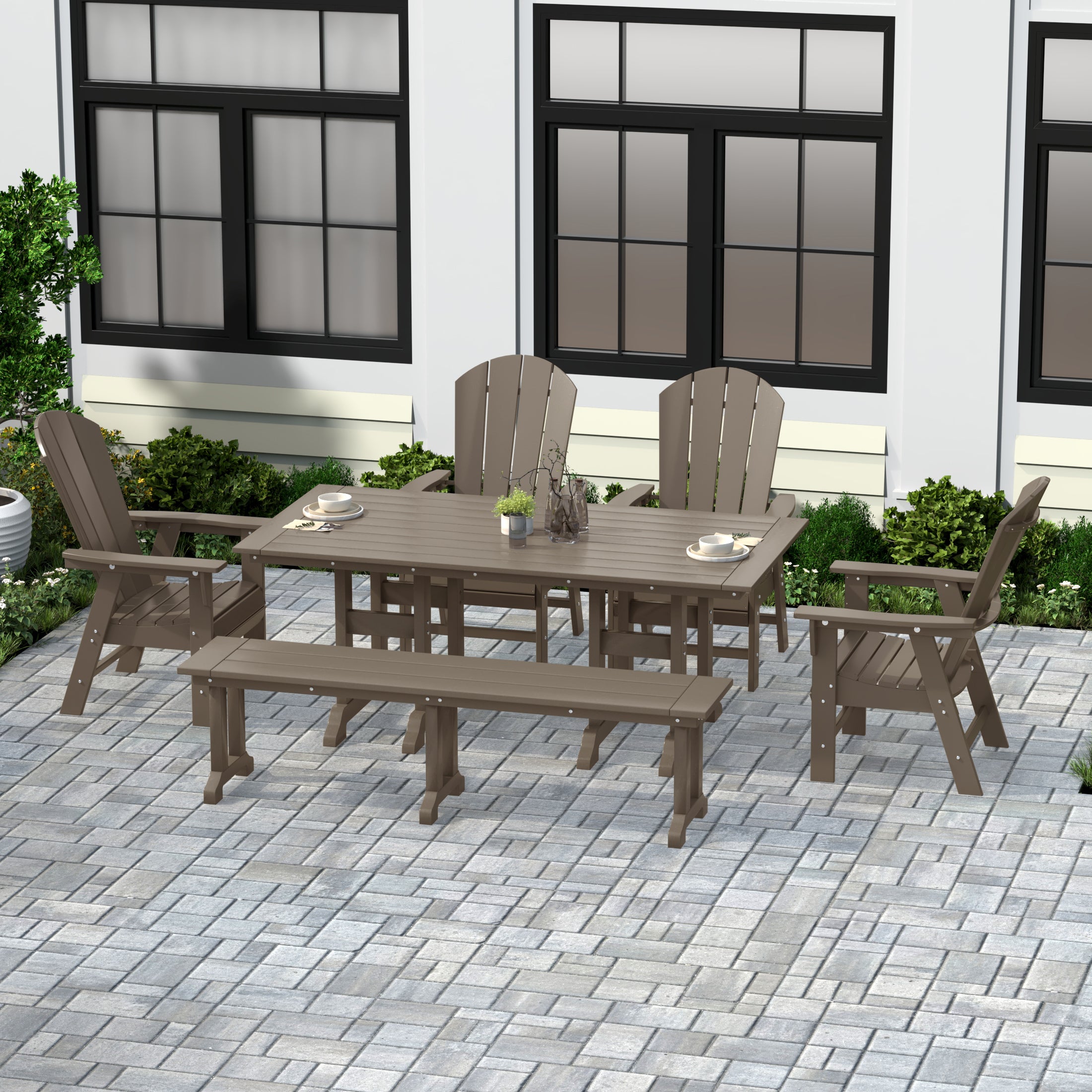 Paradise 6 Piece Outdoor Patio Dining Table and Armchair Dining Bench Set