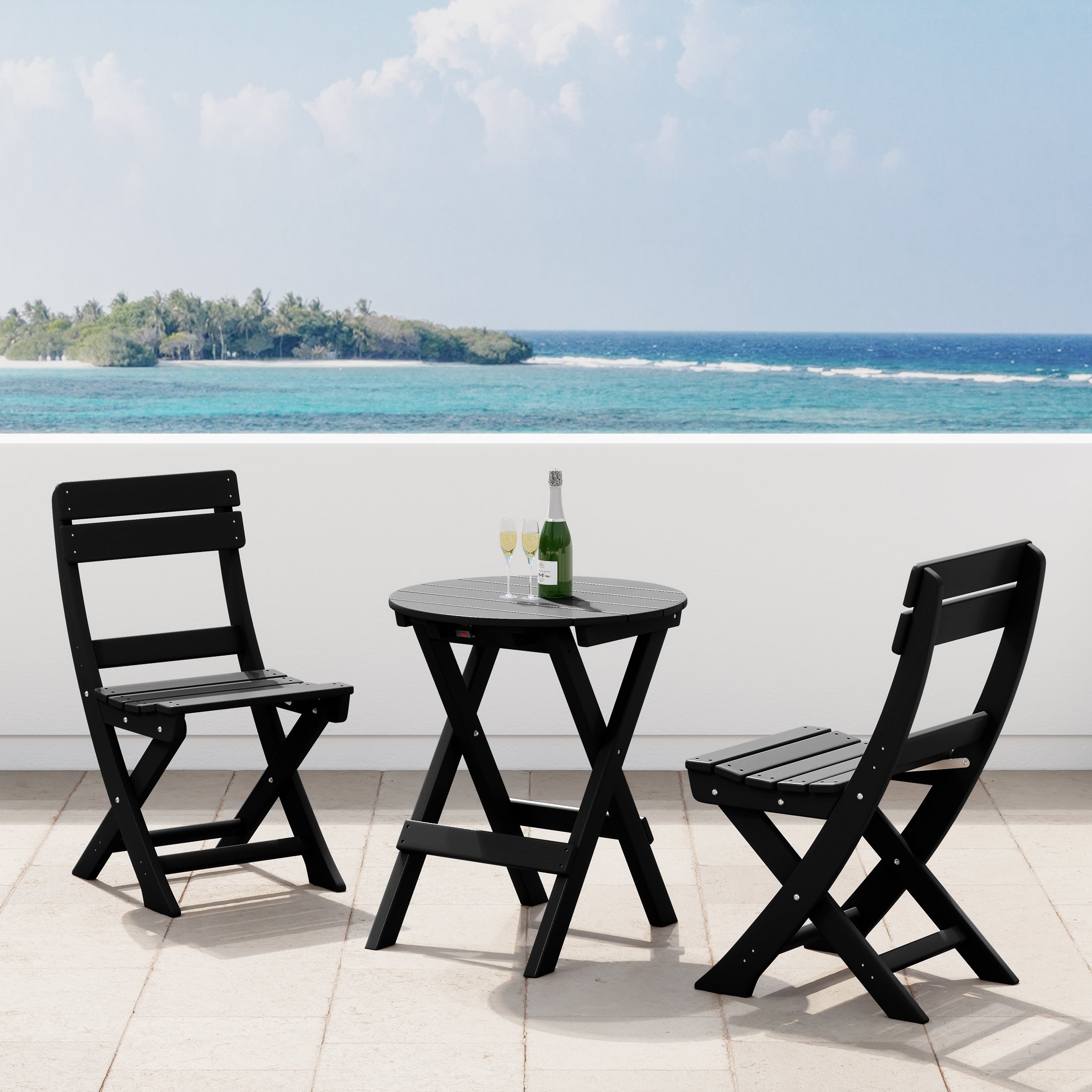 Paradise 3-Piece Outdoor HDPE Folding Patio Bistro Table and Chairs