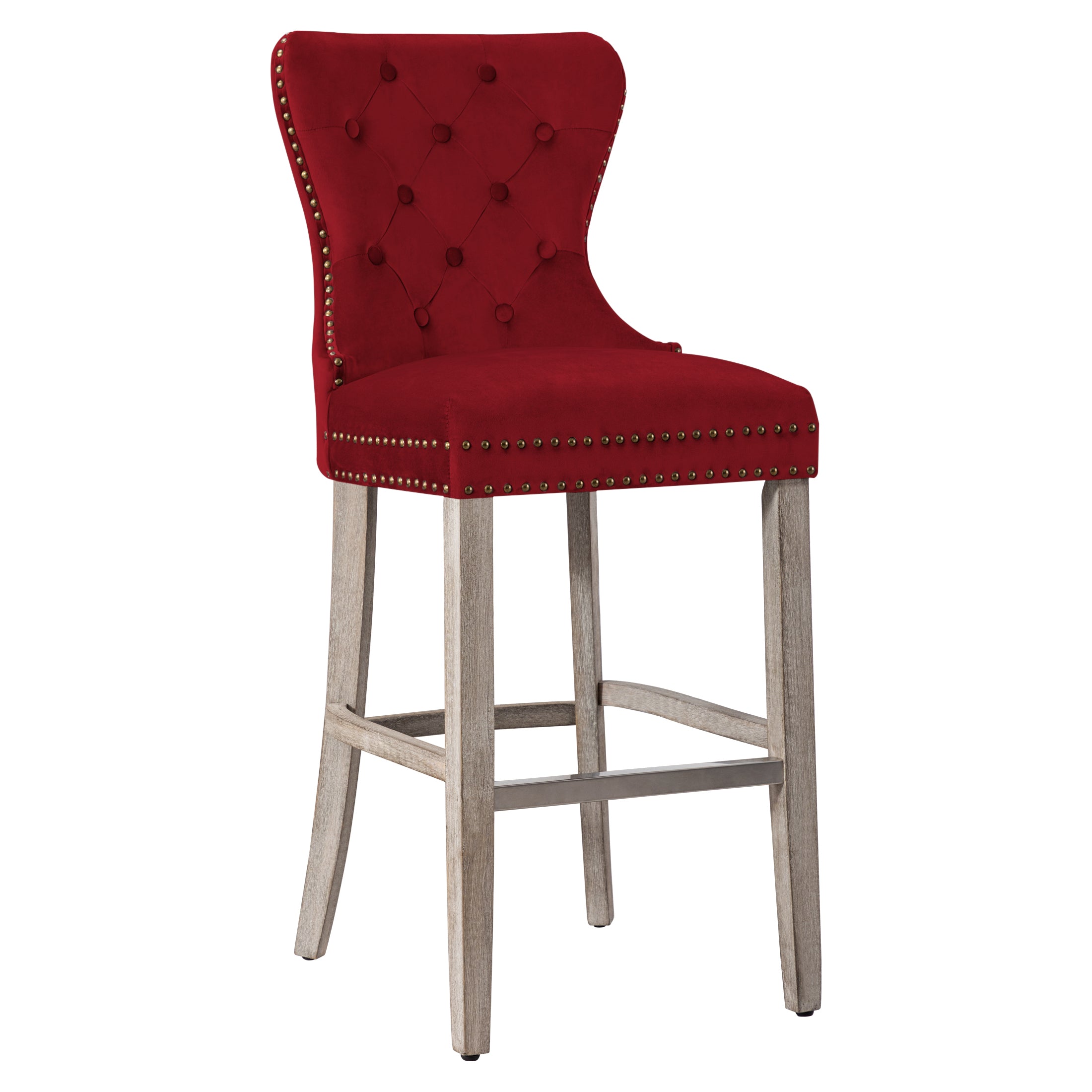 Hank 29" Tufted Velvet Bar Stool, Antique Gray