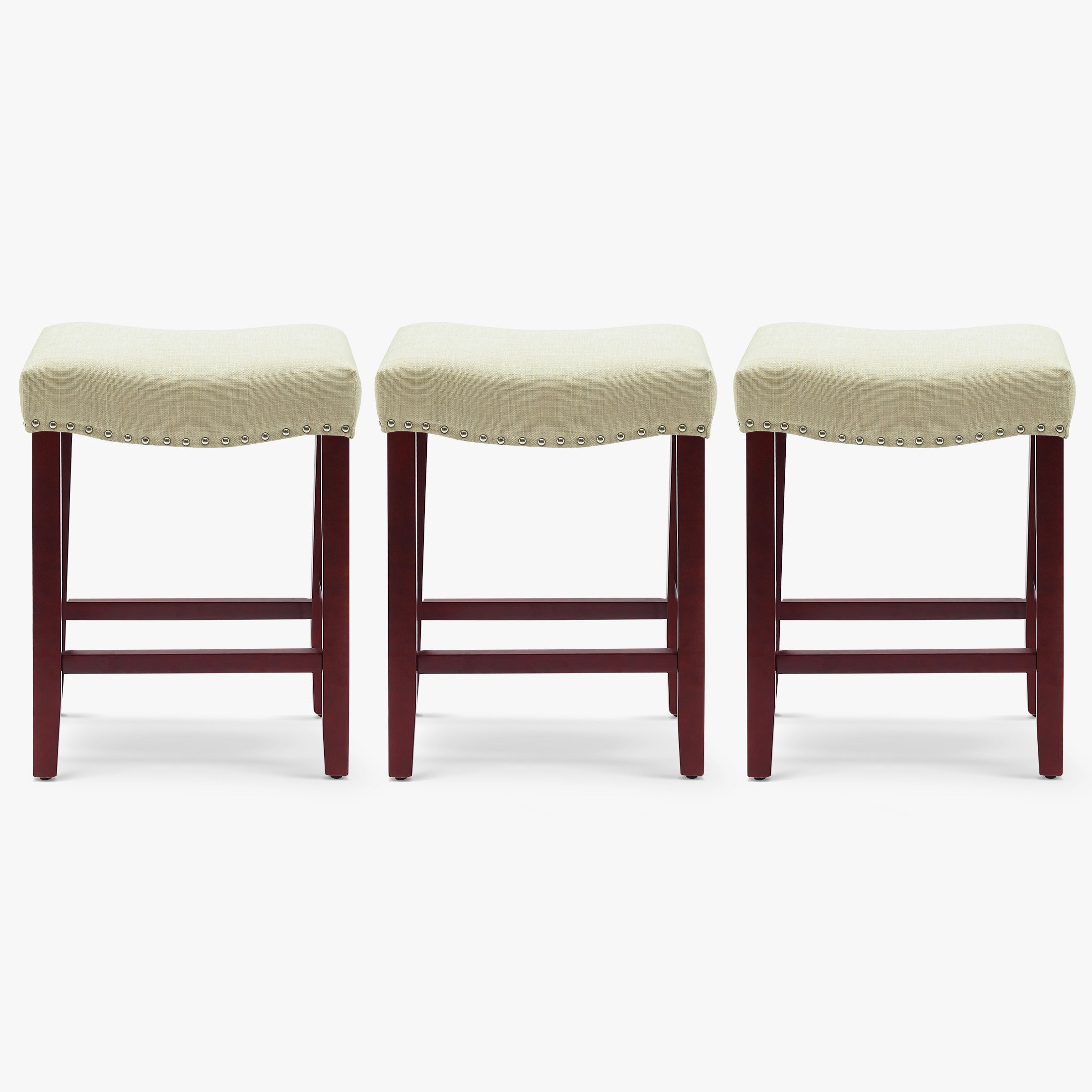 Bulmon 24" Upholstered Saddle Seat Cherry Counter Stool (Set of 3)