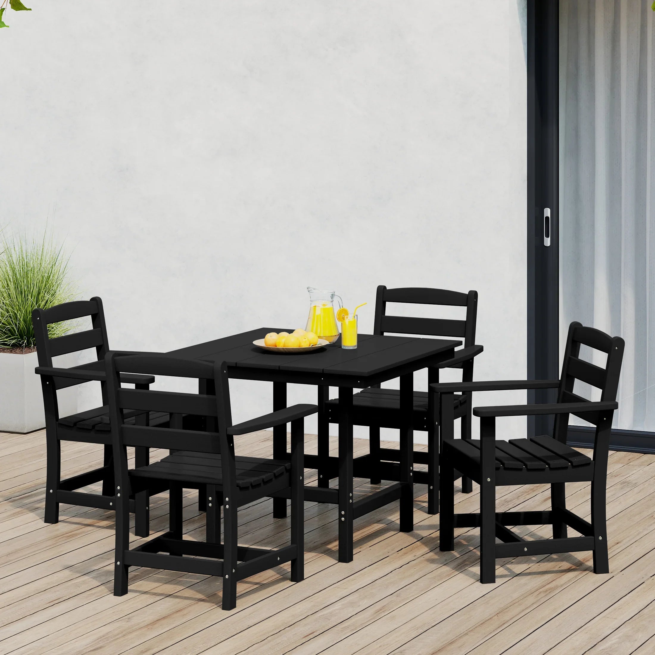 Palms 5-Piece HDPE Outdoor Square Patio Dining Table Set with Armchairs