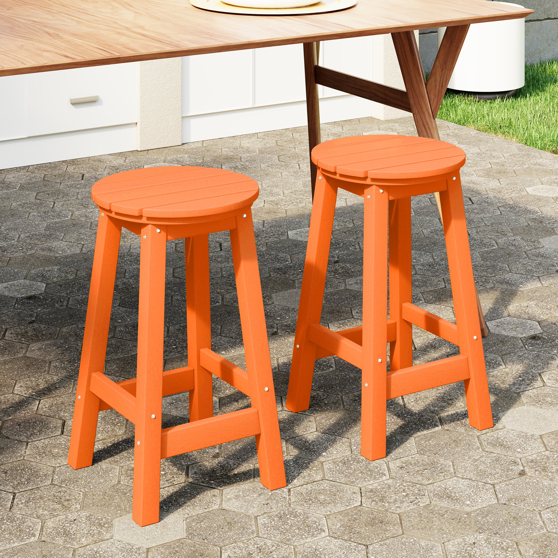 Paradise 24" HDPE Outdoor Patio Round Counter Height Bar Stool Set of 2