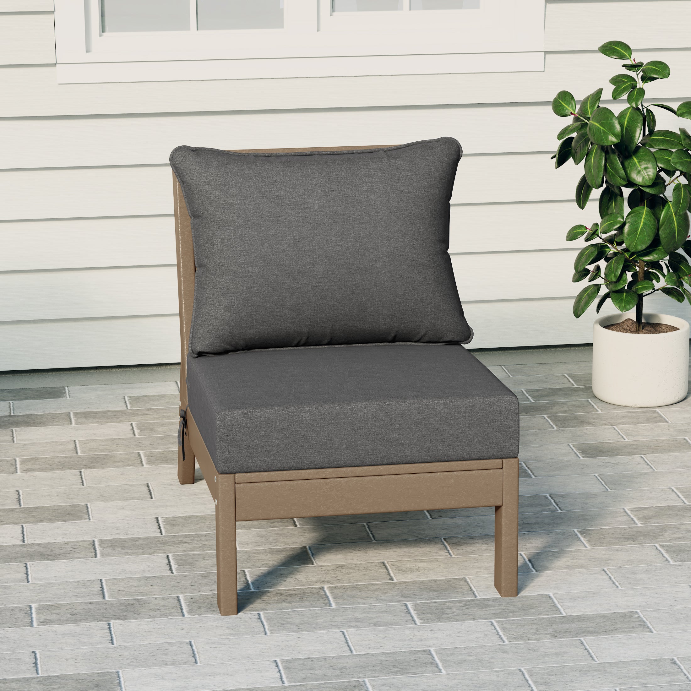 Portsmouth Outdoor HDPE Deep Seating Modular Armless Patio Chair with Patio Cushions