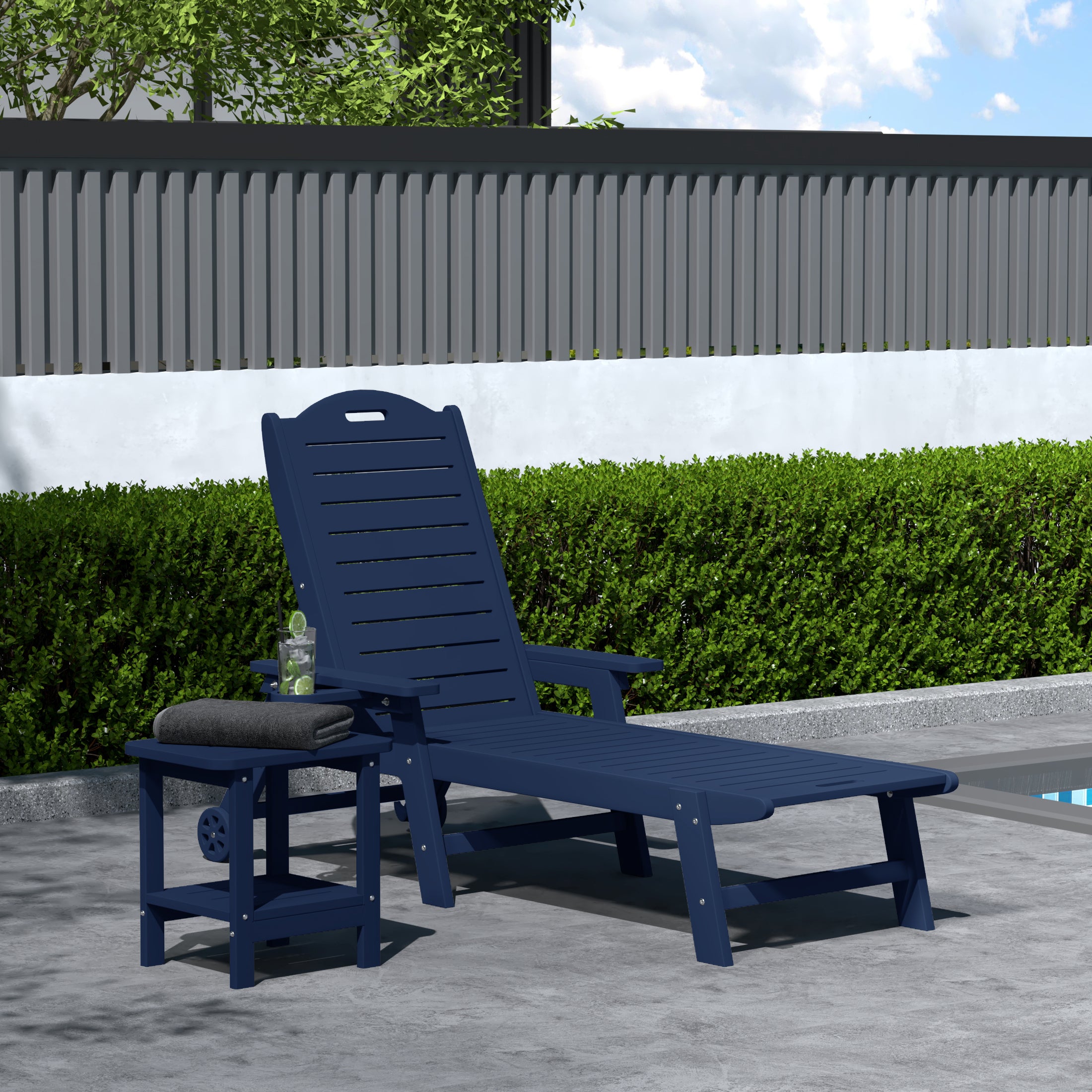 Lago 2-Piece Outdoor Patio Chaise Lounge Chair with Wheels & Cup Holder with Patio Side Table