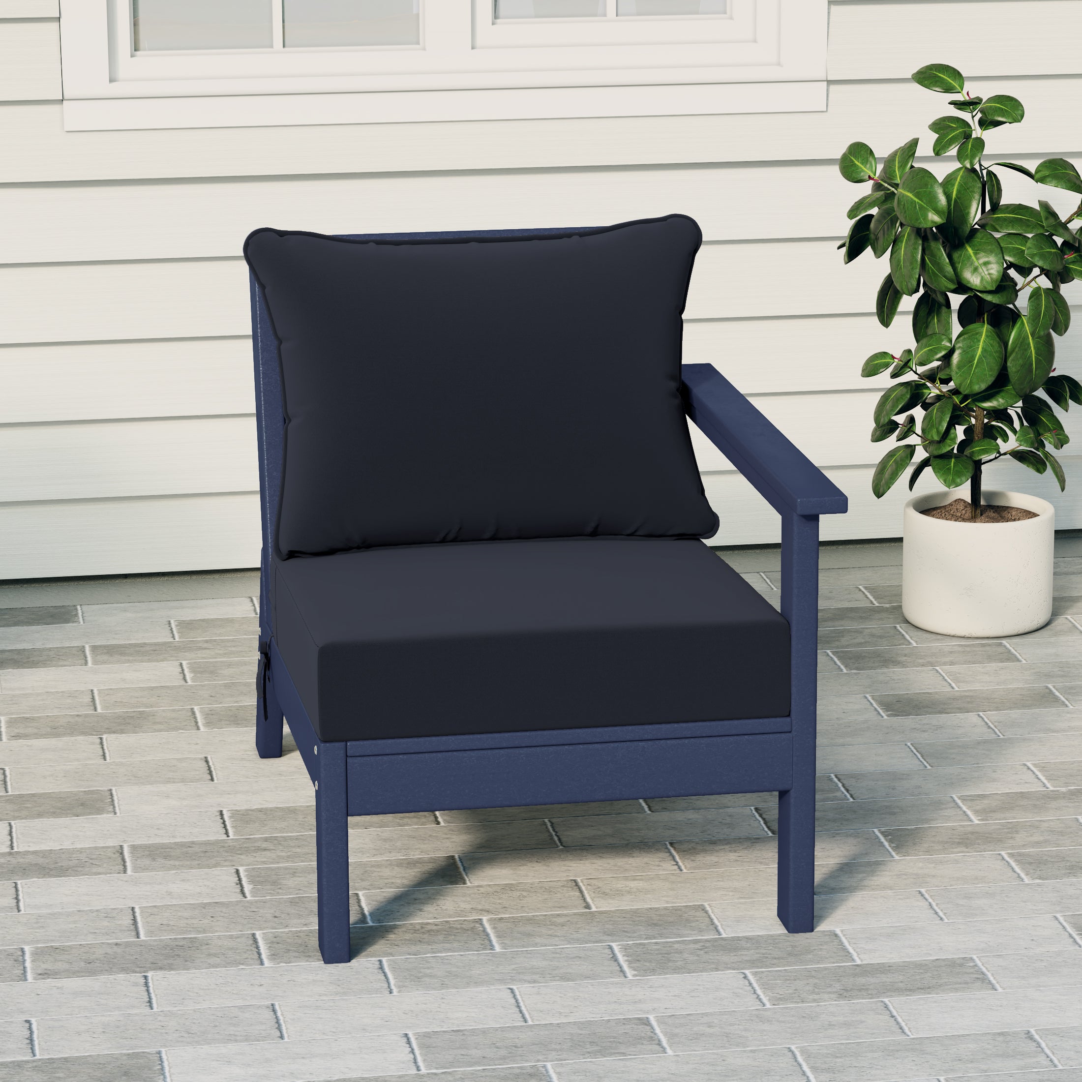 Portsmouth Outdoor Patio HDPE Right Arm Sectional Corner Club Chair with Patio Cushions