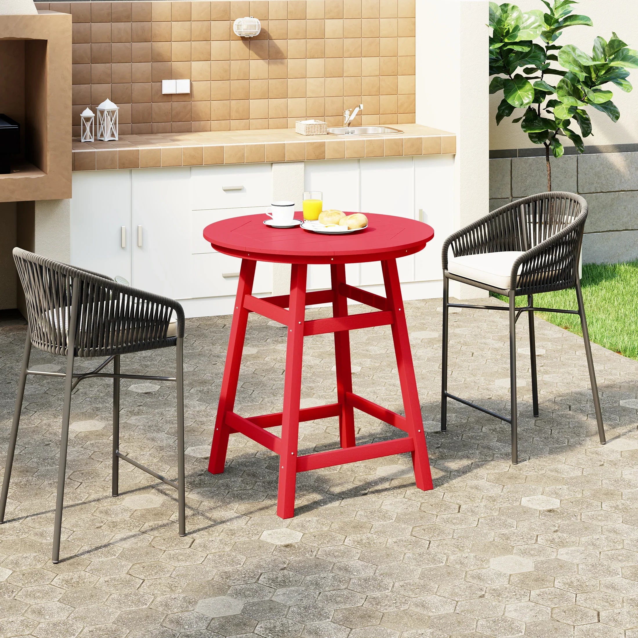 Paradise Outdoor 35" HDPE Round Patio Counter Height Bar Table