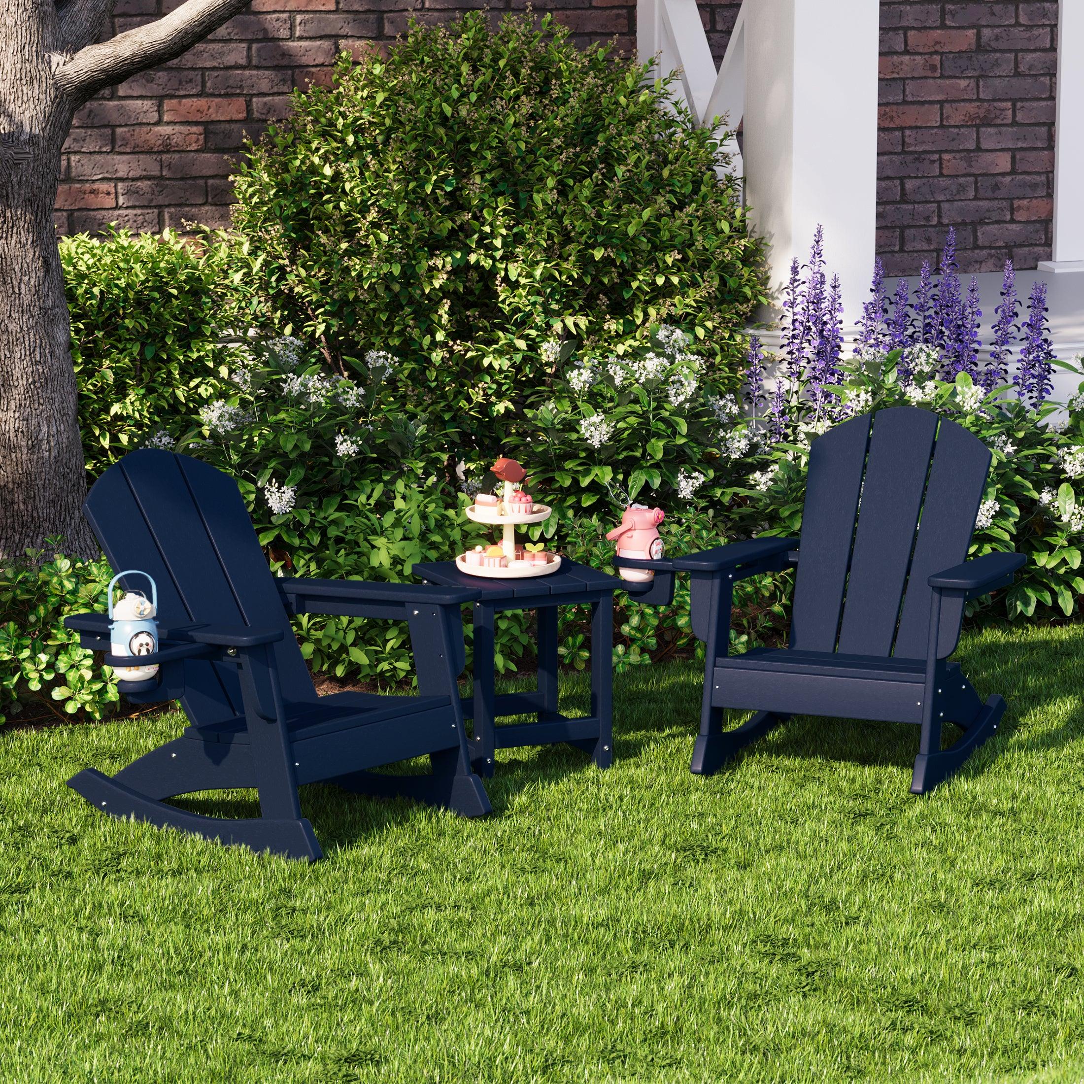 Paradise 3-Piece Kids Rocking Chair With Cup Holder and Square Side Table Set