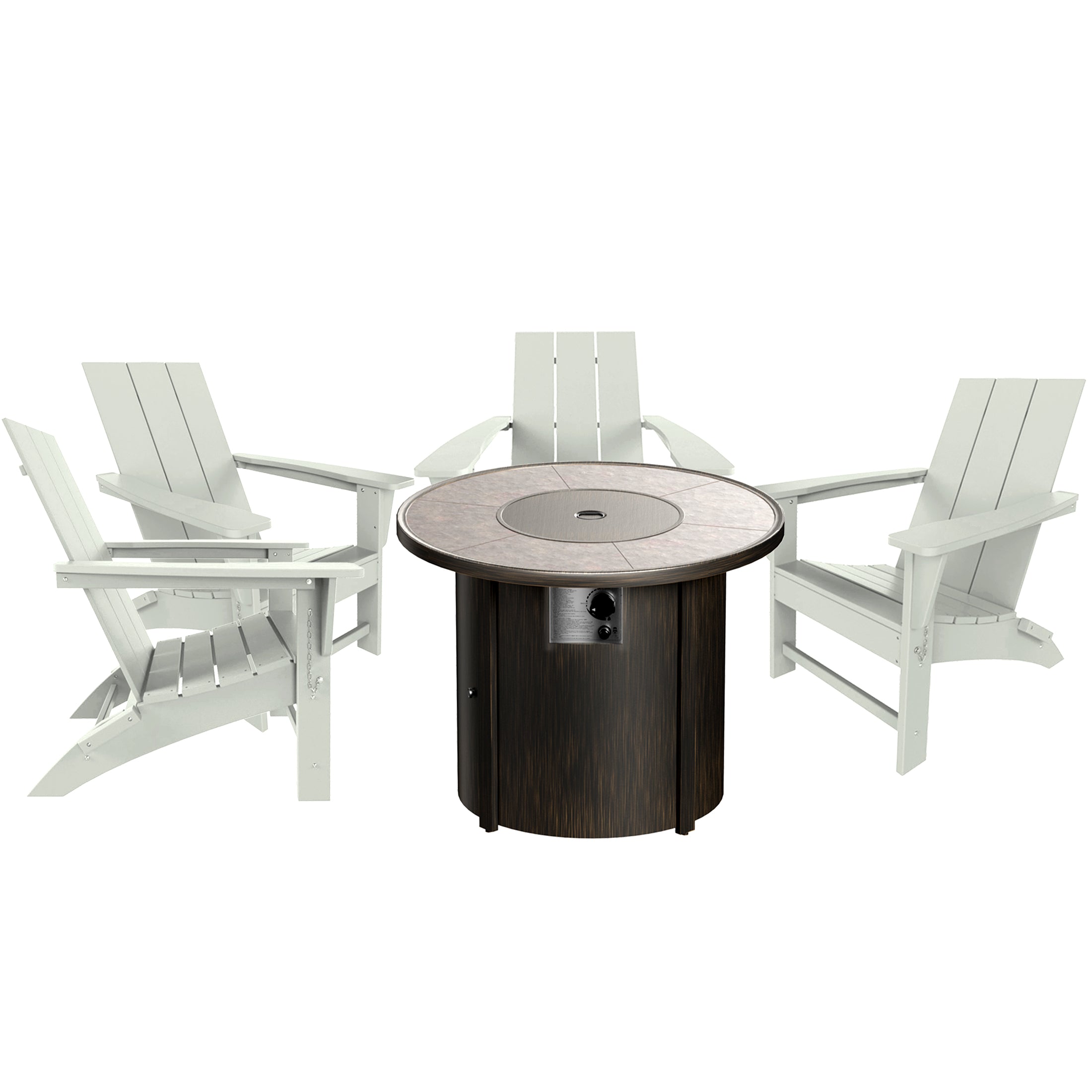 Palms Modern Folding Poly Adirondack Chair With Round Fire Pit Table