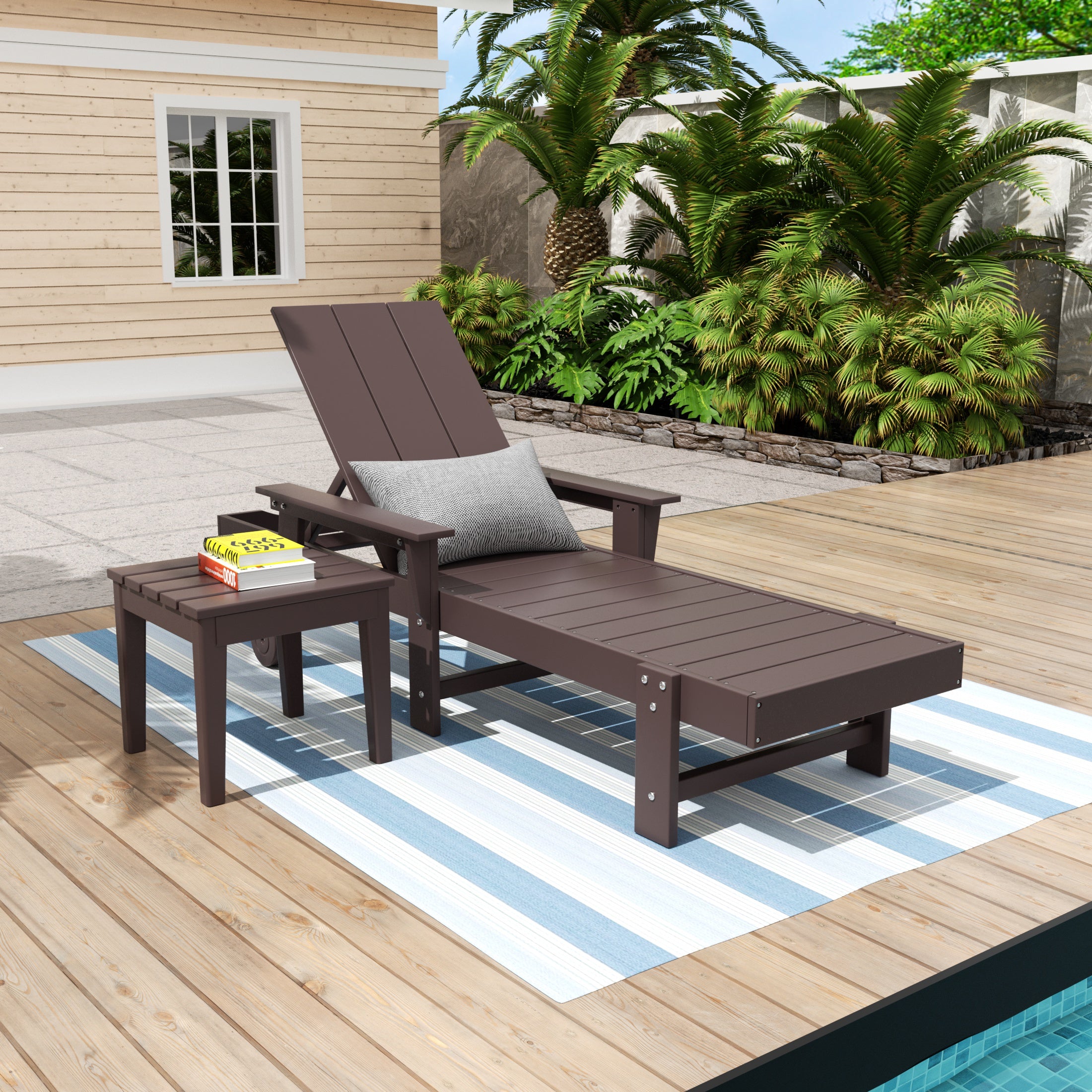 Palms Modern Reclining Chaise Lounge with Side Table 2-Piece Set