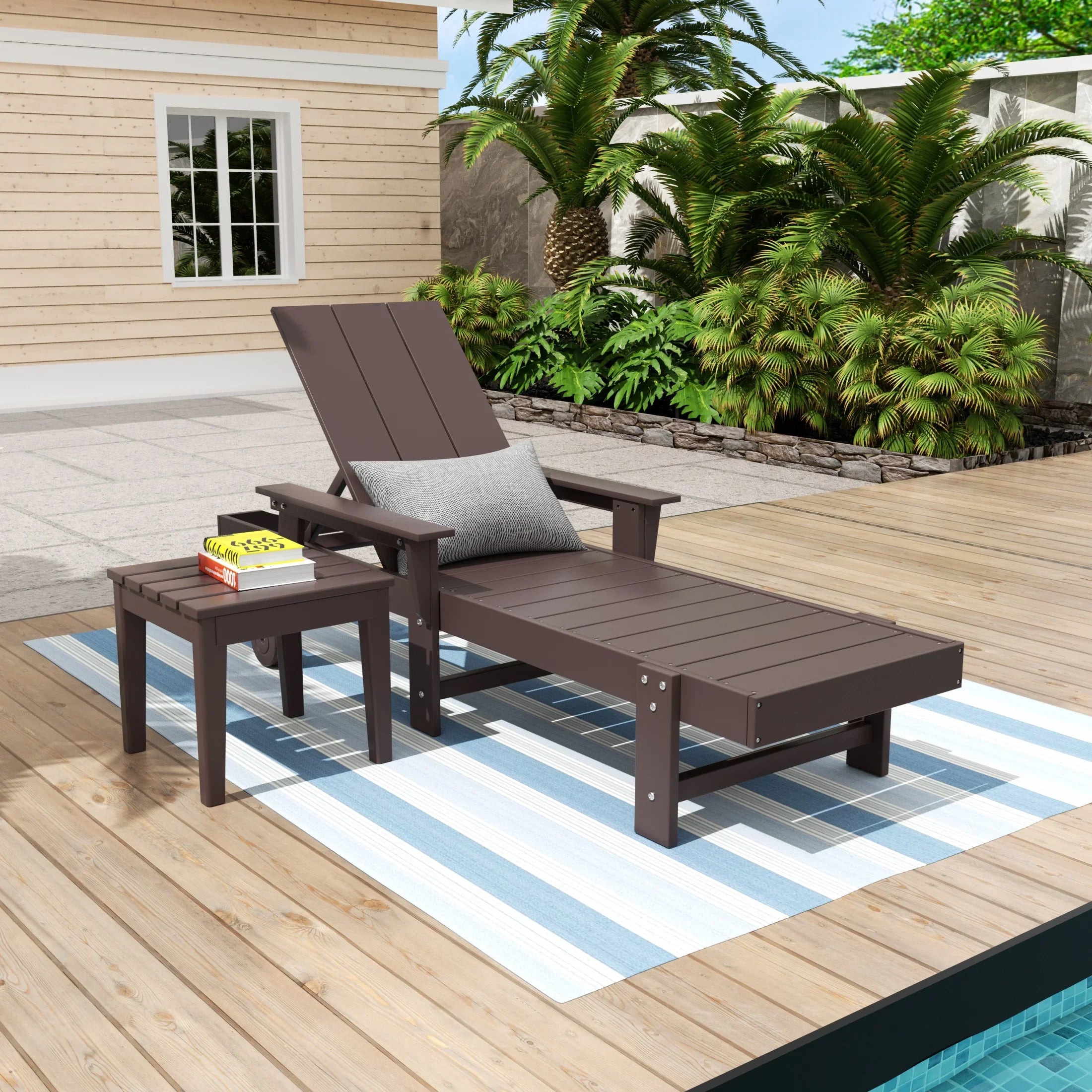 Palms Modern Reclining Chaise Lounge with Side Table 2-Piece Set