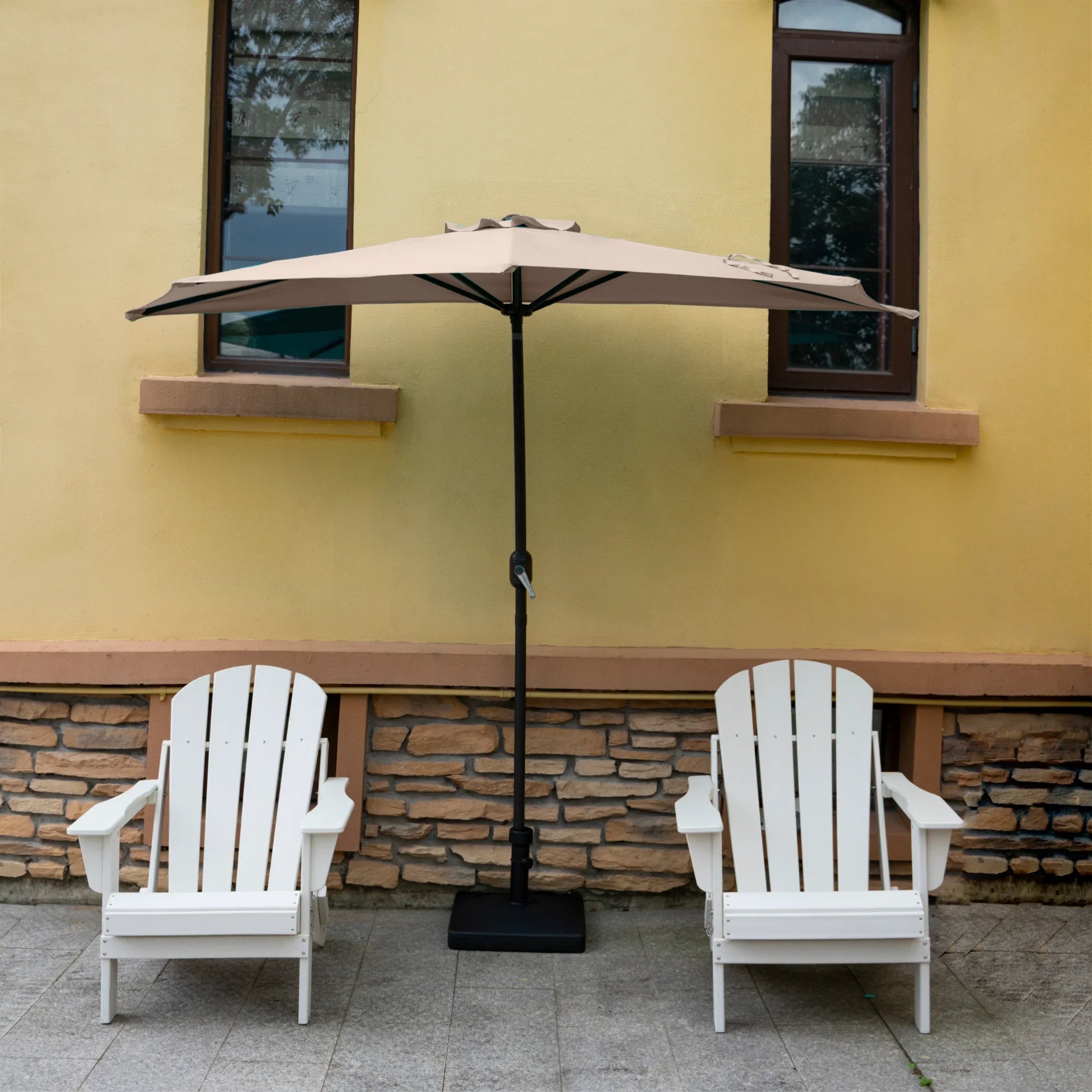 half patio umbrella with base Easton 9 ft. Aluminum Half Market Crank Lift Patio Umbrella