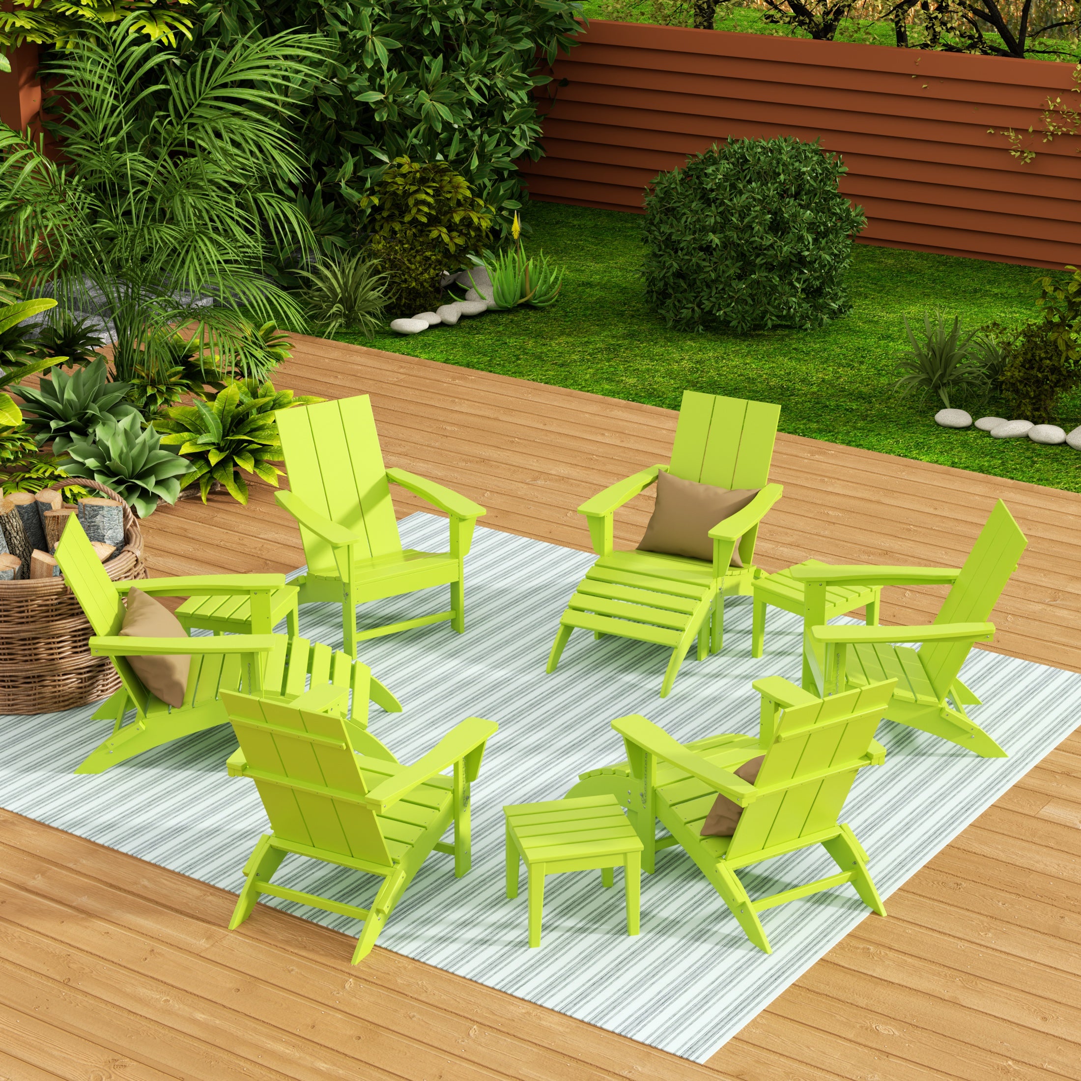 Palms 12-Piece Modern Poly Folding Adirondack Chair with Ottoman and Side Table
