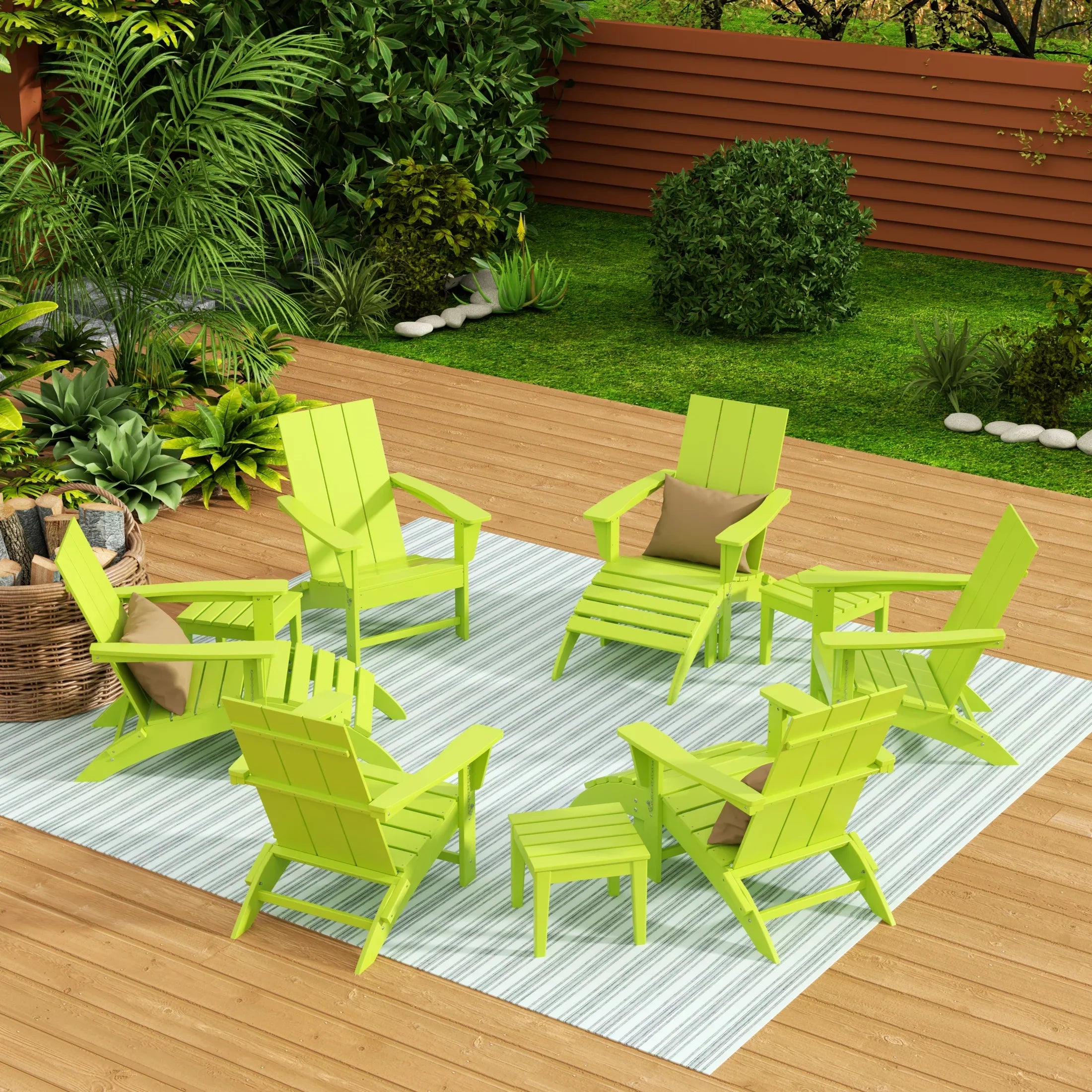 Palms 12-Piece Modern Poly Folding Adirondack Chair with Ottoman and Side Table