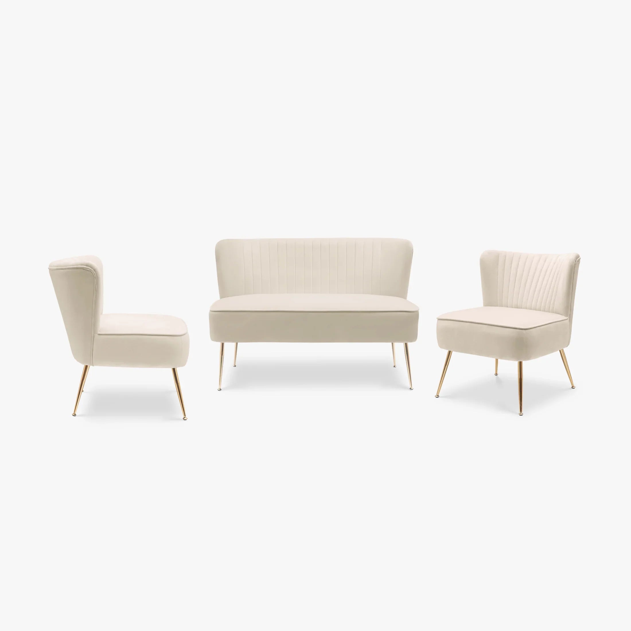 Alaia Mid Century Modern Tufted Velvet Loveseat Sofa and 25" Accent Chair 3-Piece Set