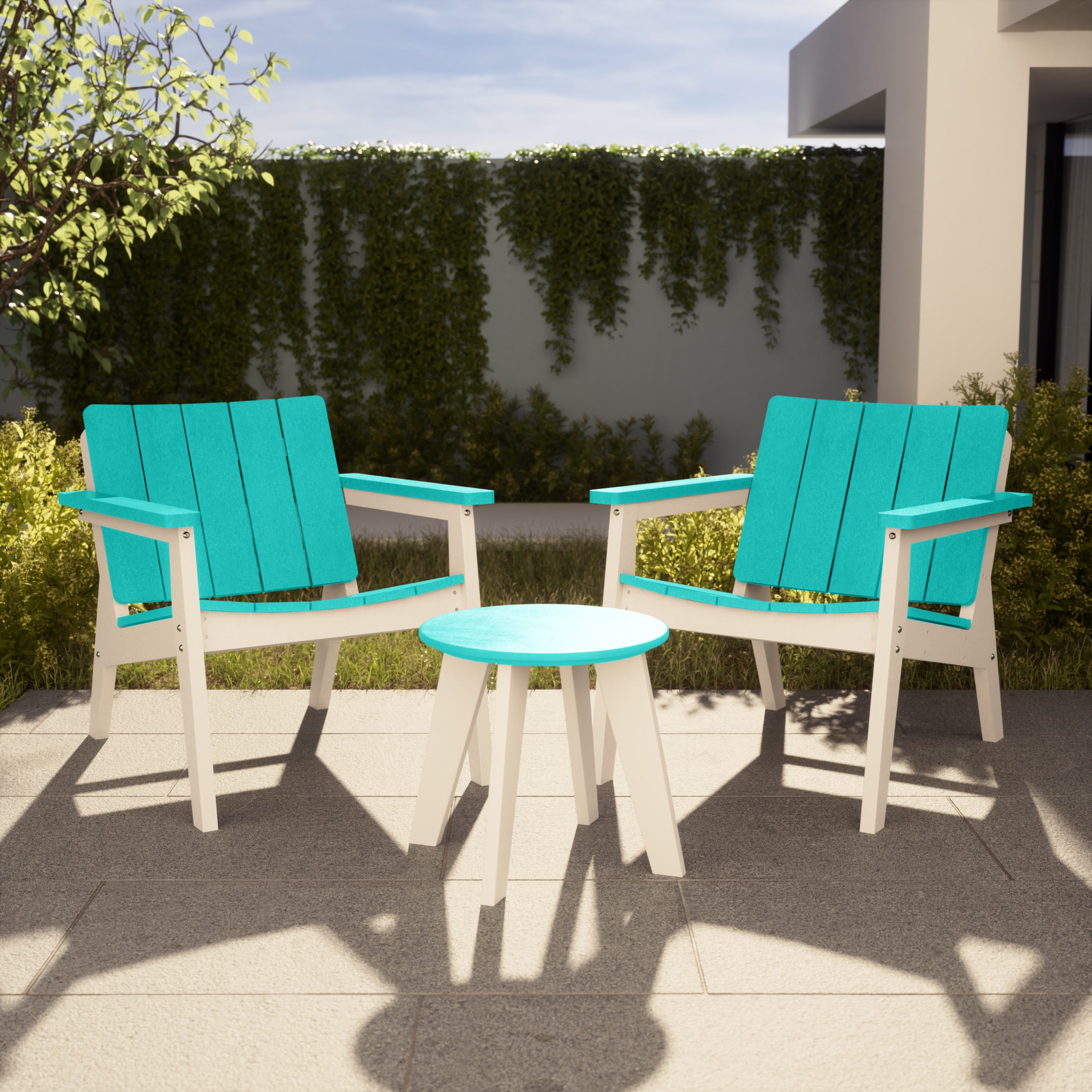 Seaside 3-Piece Outdoor HDPE Conversation Set with Deep Seating Chairs and Round Side Table