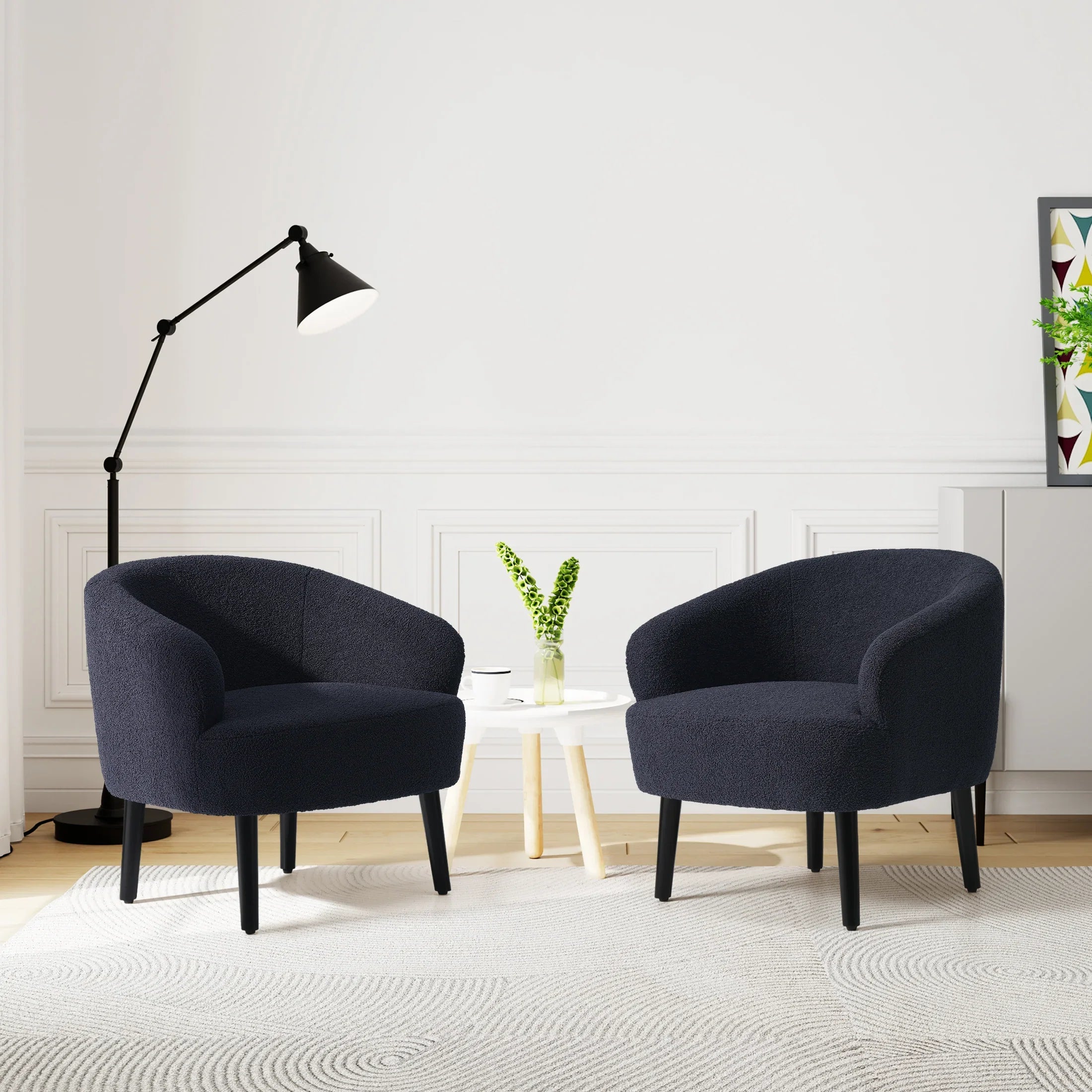 Celine 29" Wide Mid Century Modern Club Barrel Accent Armchair, Set of Two