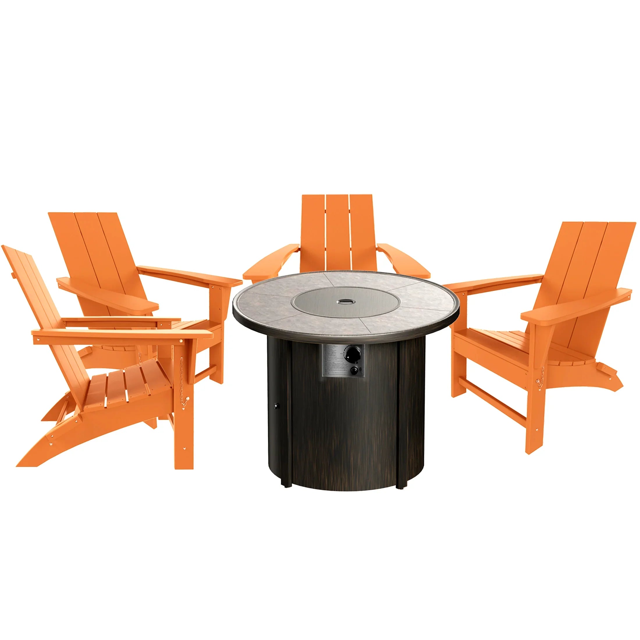 Palms Modern Folding Poly Adirondack Chair With Round Fire Pit Table