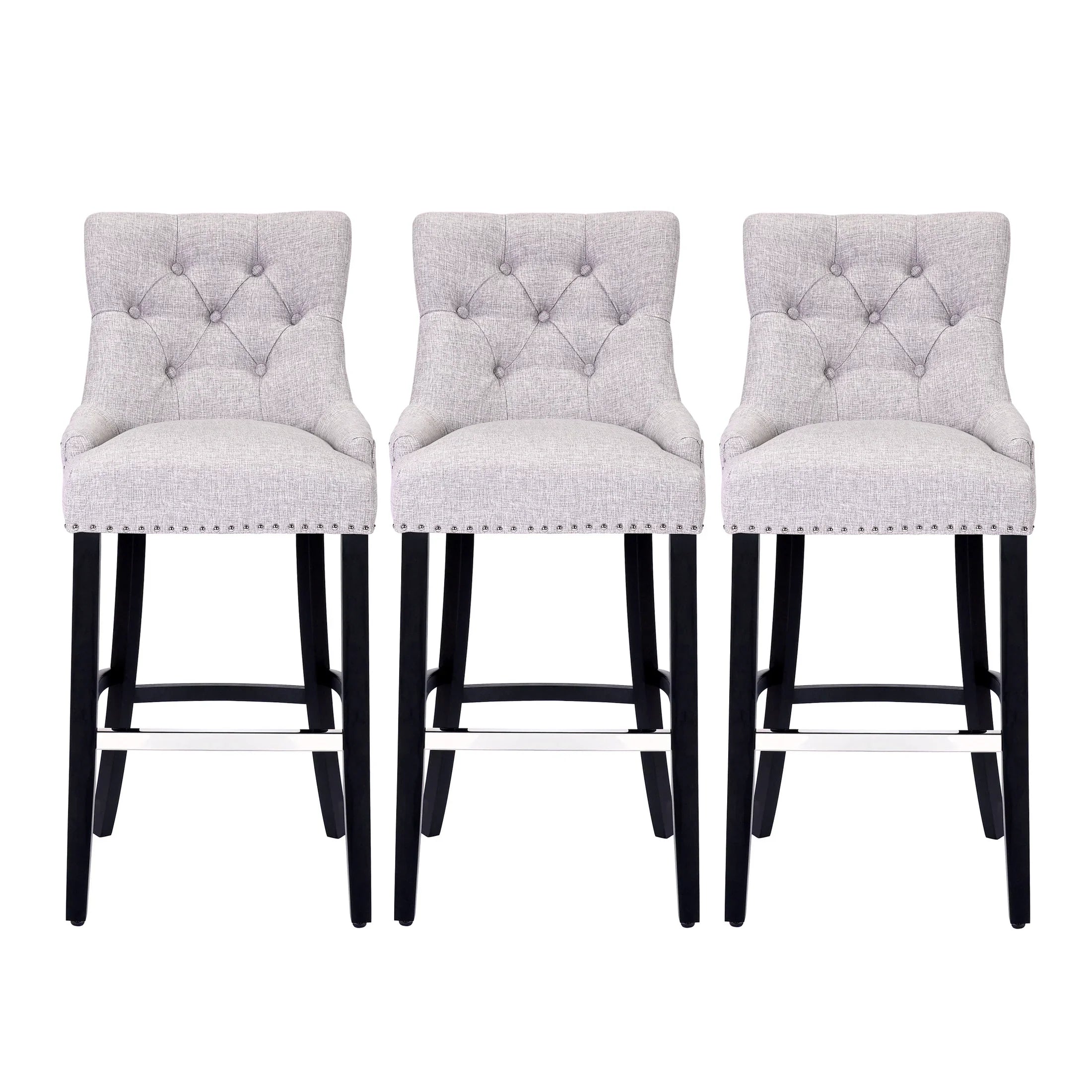 Bellmount 29" Upholstered Wood Bar Stool with Tufted Back (Set of 3)