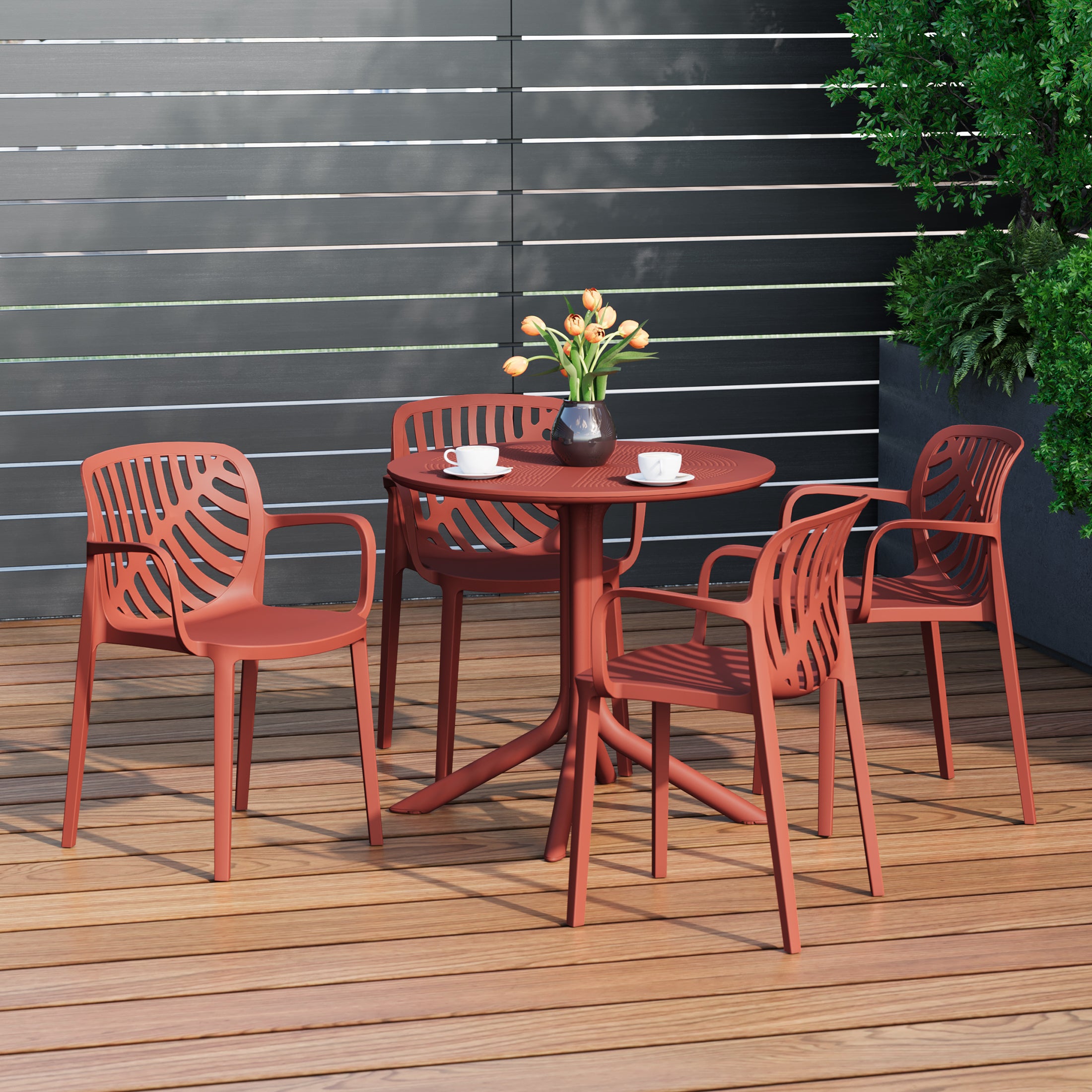 Sunshine 5-Piece Outdoor Resin Round Patio Dining Table Set with Modern Stackable Patio Dining Chairs