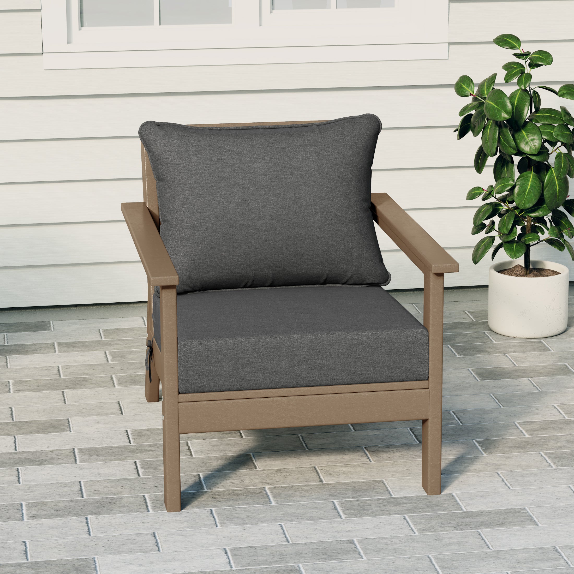 Portsmouth Outdoor Modern HDPE Patio Club Chair with Deep Seat Cushions
