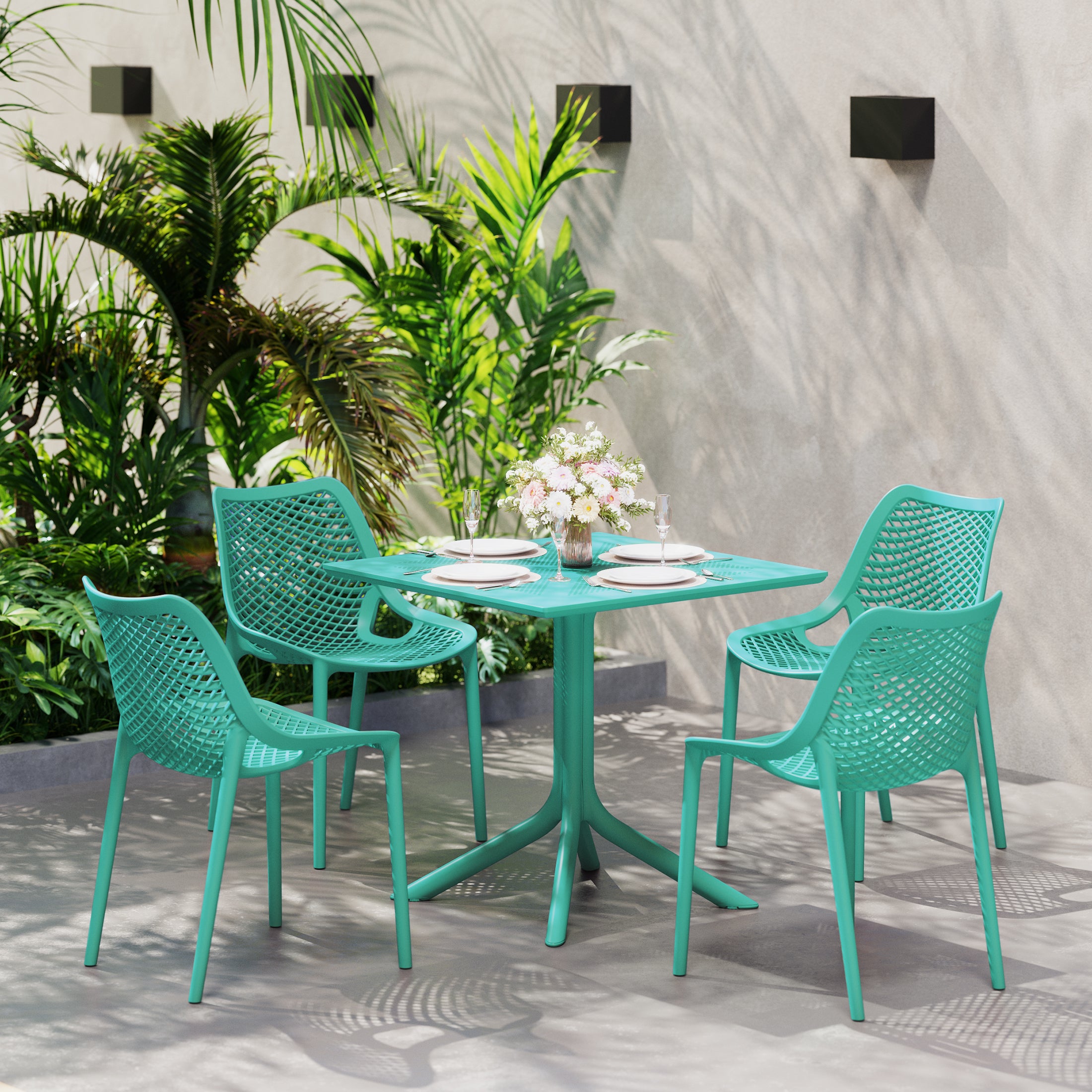 Sunshine 5-Piece Modern Square Patio Dining Table Set with Stackable Patio Dining Chairs