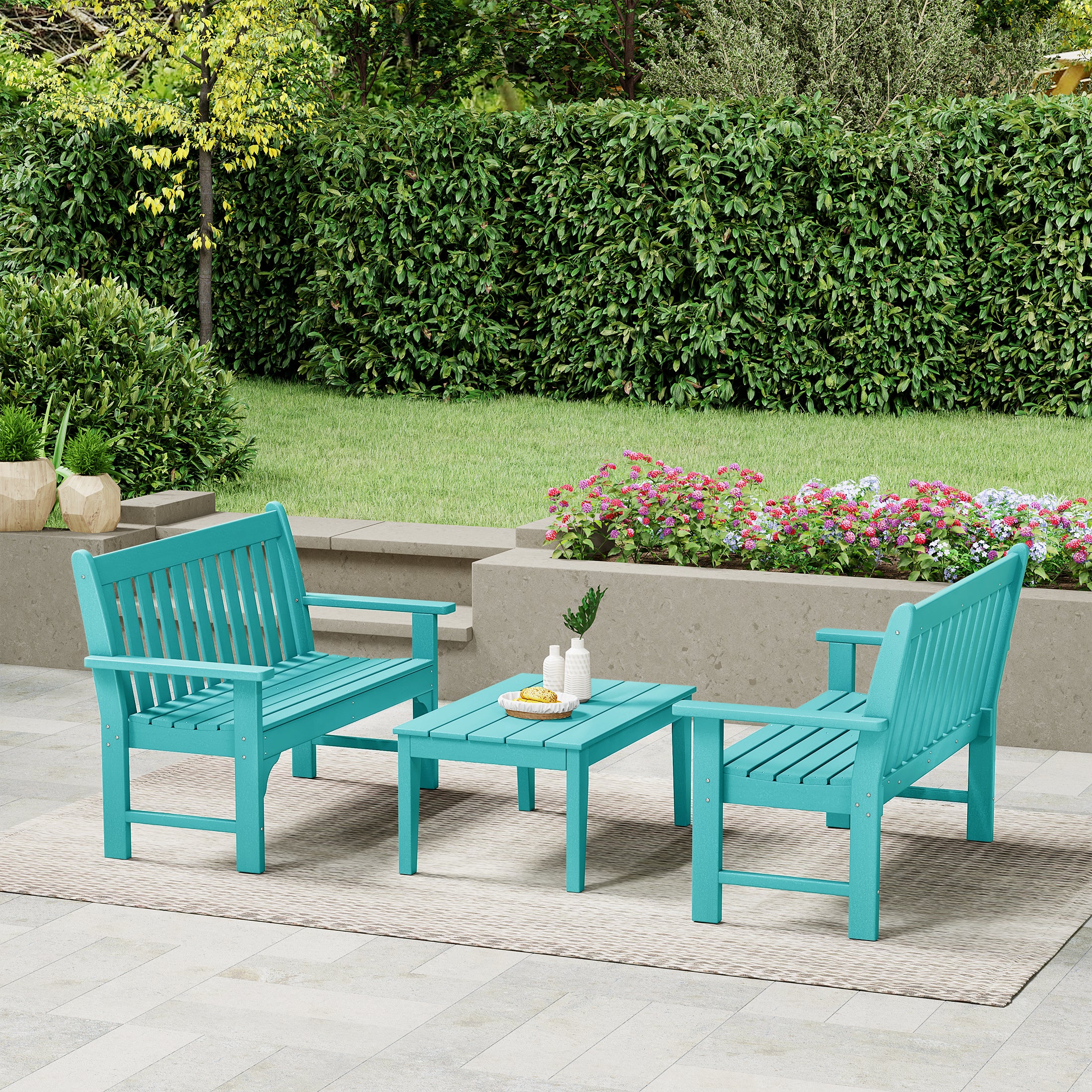 Paradise 3-Piece HDPE Outdoor Patio Furniture Couch and Coffee Table Set