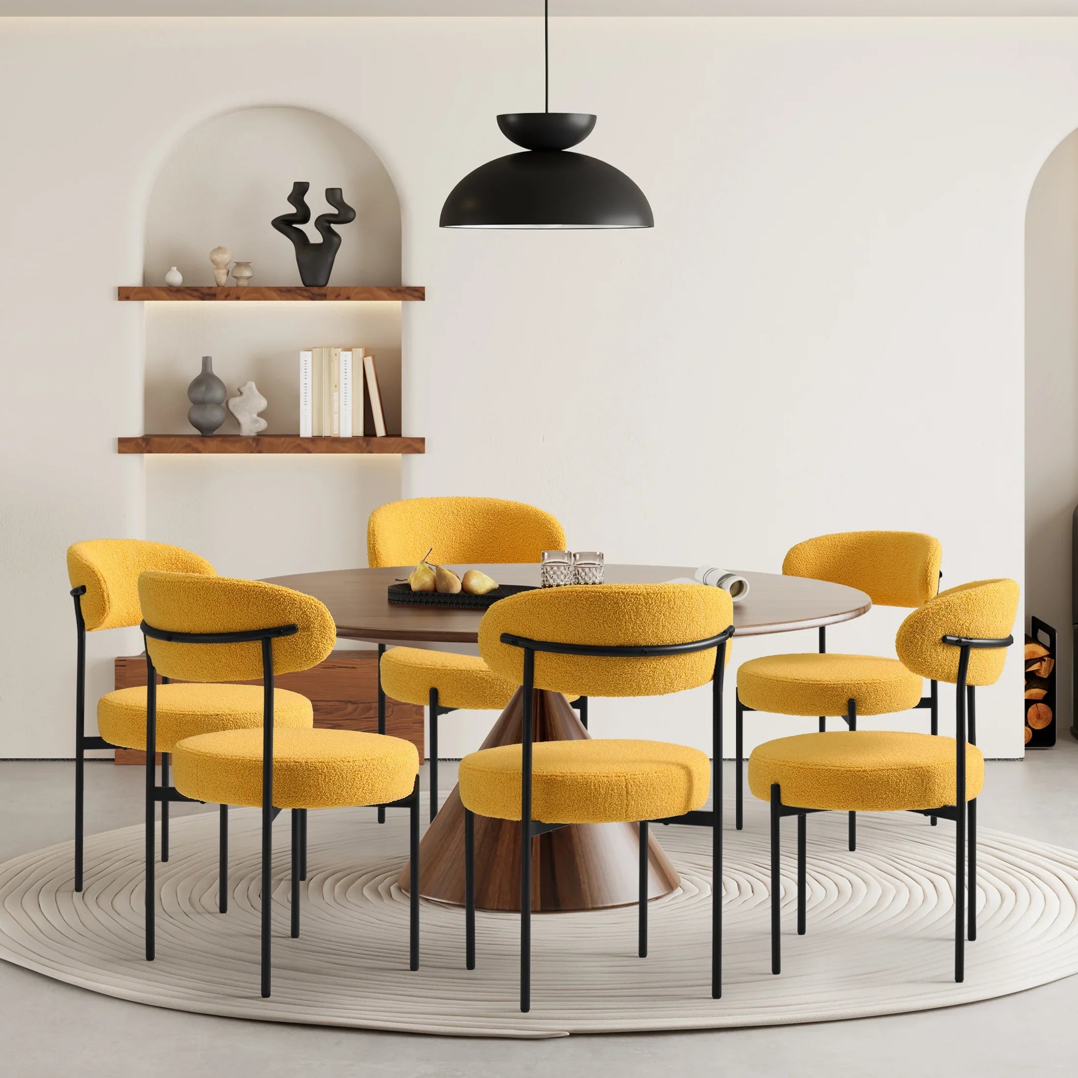 Celine Mid-Century Modern Upholstered Sherpa Round Dining Chairs (Set of 6)
