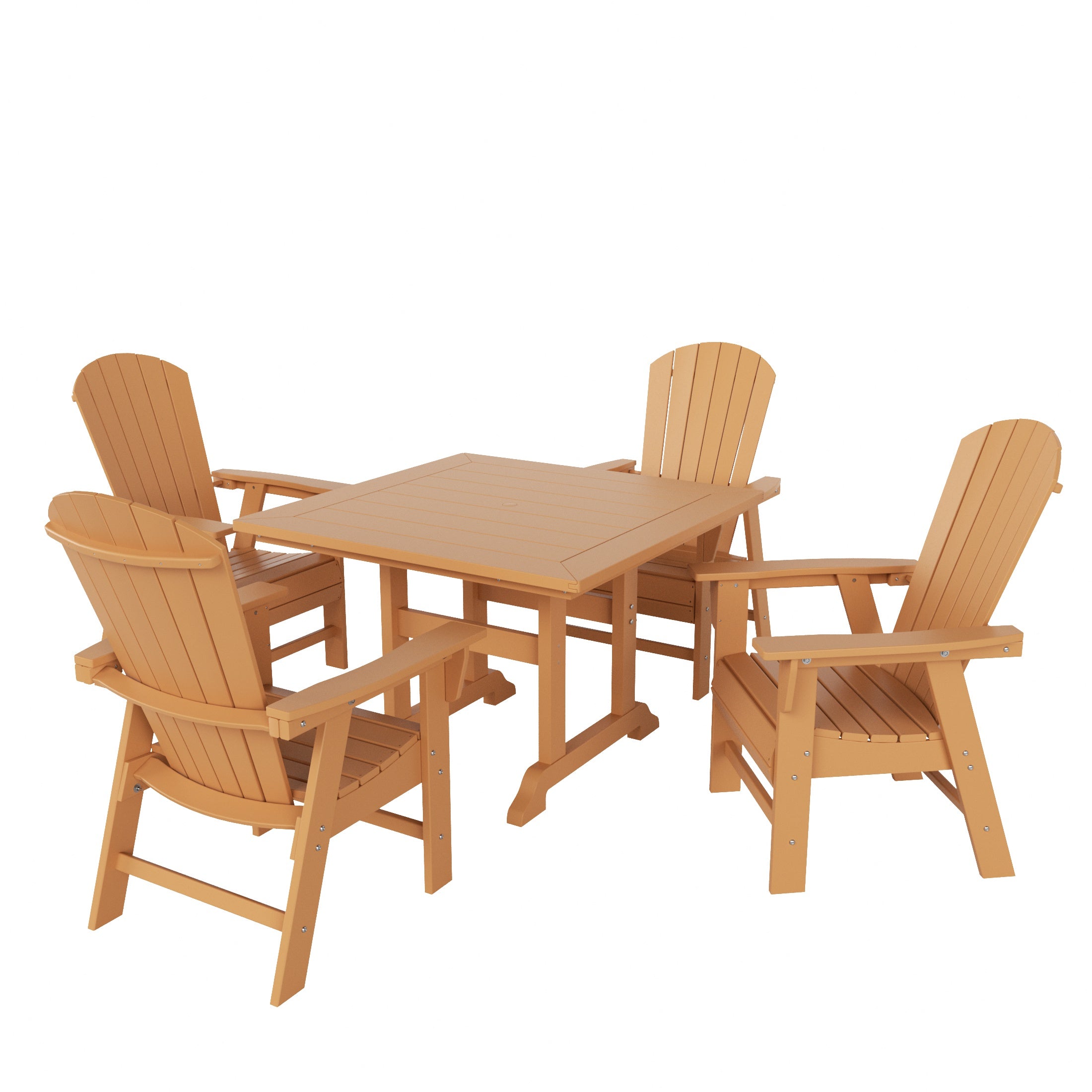 Portside 5 Piece Outdoor Patio Dining Square Table and Shell Back Armchair Set
