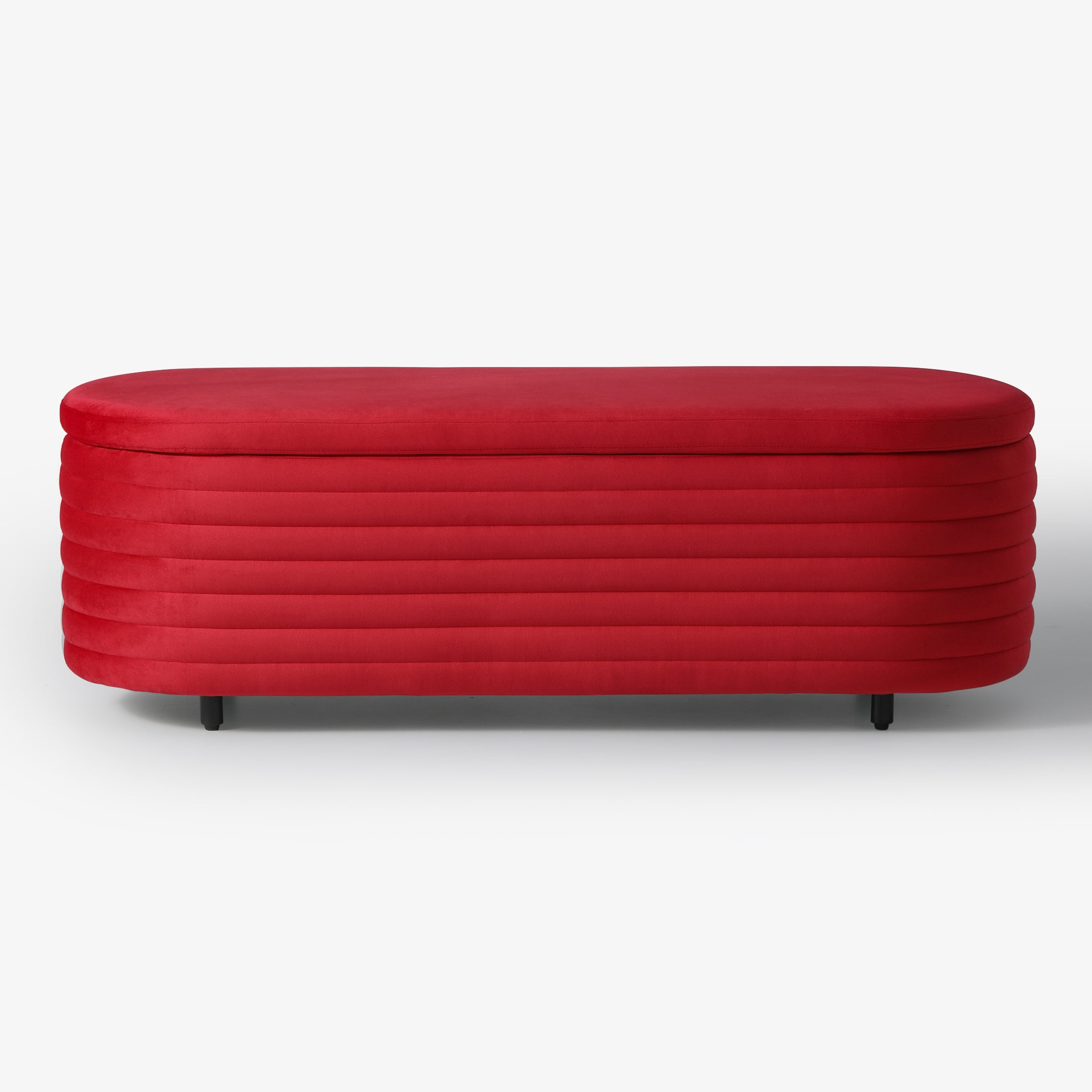 Alaia 54" Wide Mid-Century Modern Upholstered Velvet Tufted Oval Storage Ottoman Bench