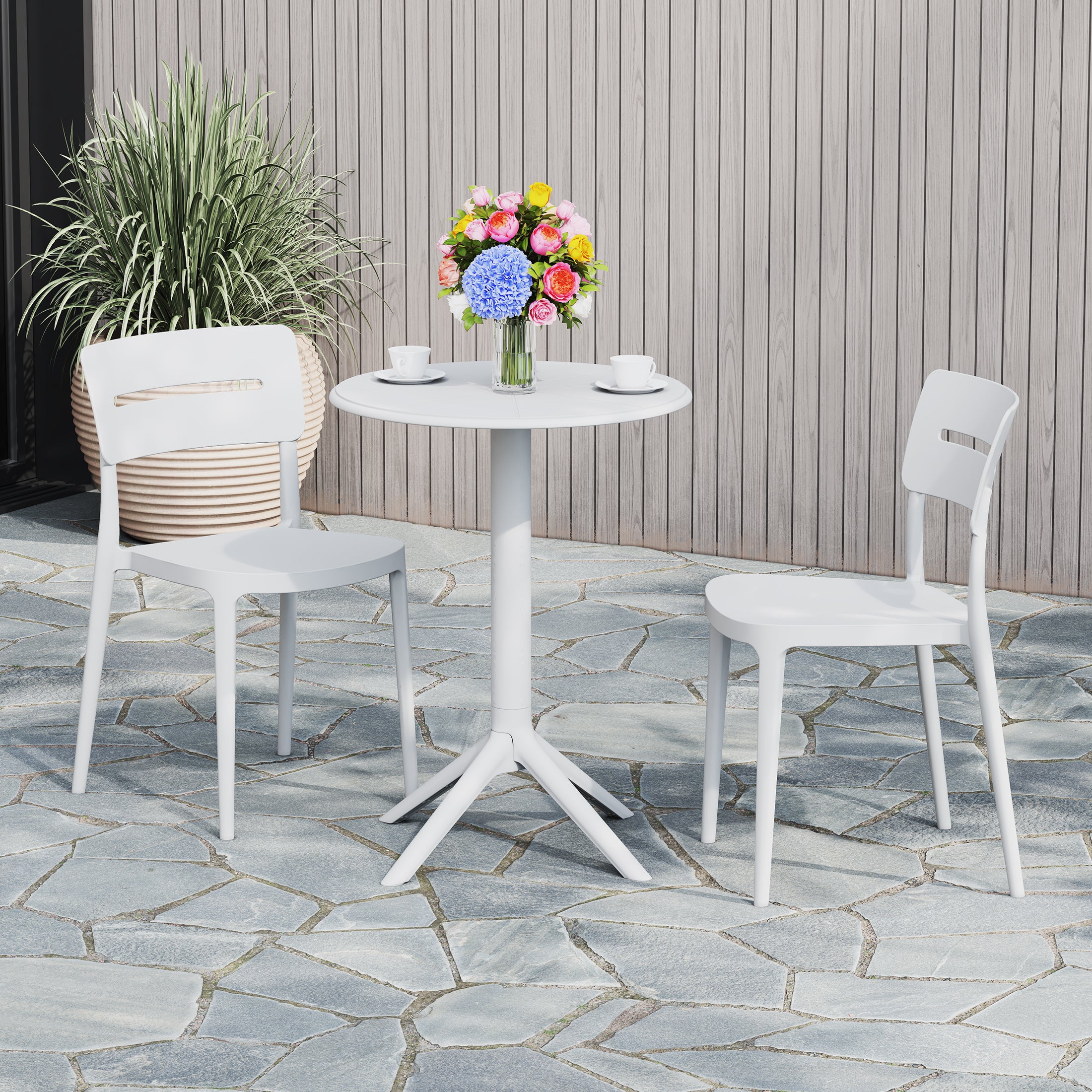 Sunshine 3-Piece Outdoor Resin Patio Bistro Set with Stackable Patio Dining Chairs