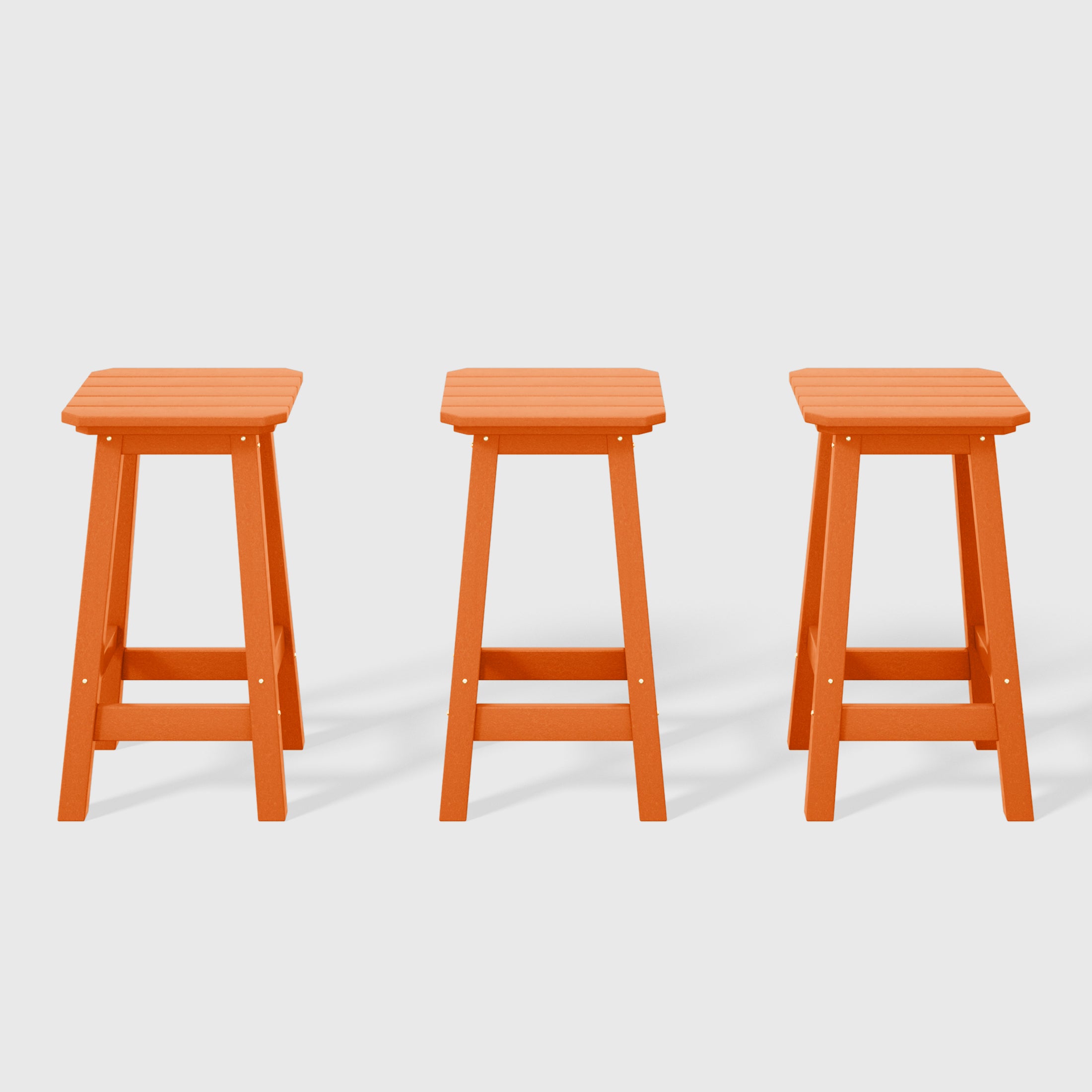 Paradise 24" HDPE Outdoor Patio Counter High Backless Square Bar Stools Set of Three