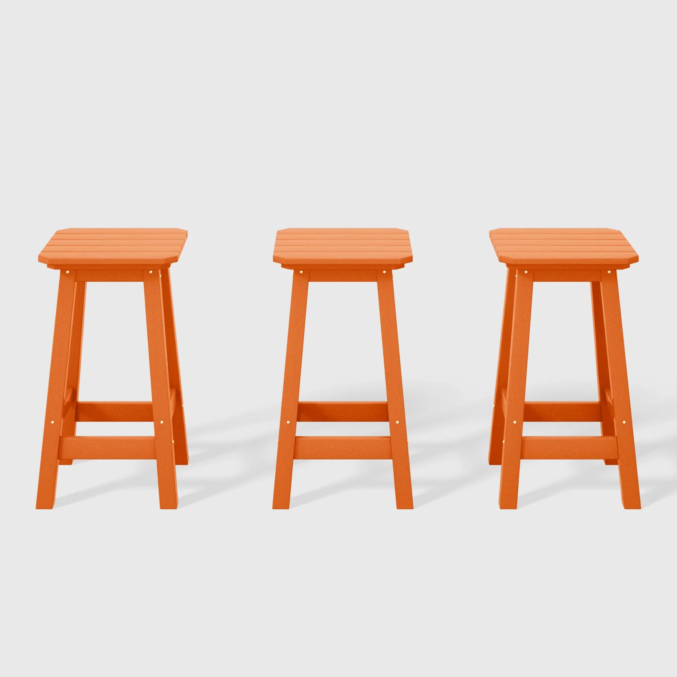 Paradise 24" HDPE Outdoor Patio Counter High Backless Square Bar Stools Set of Three