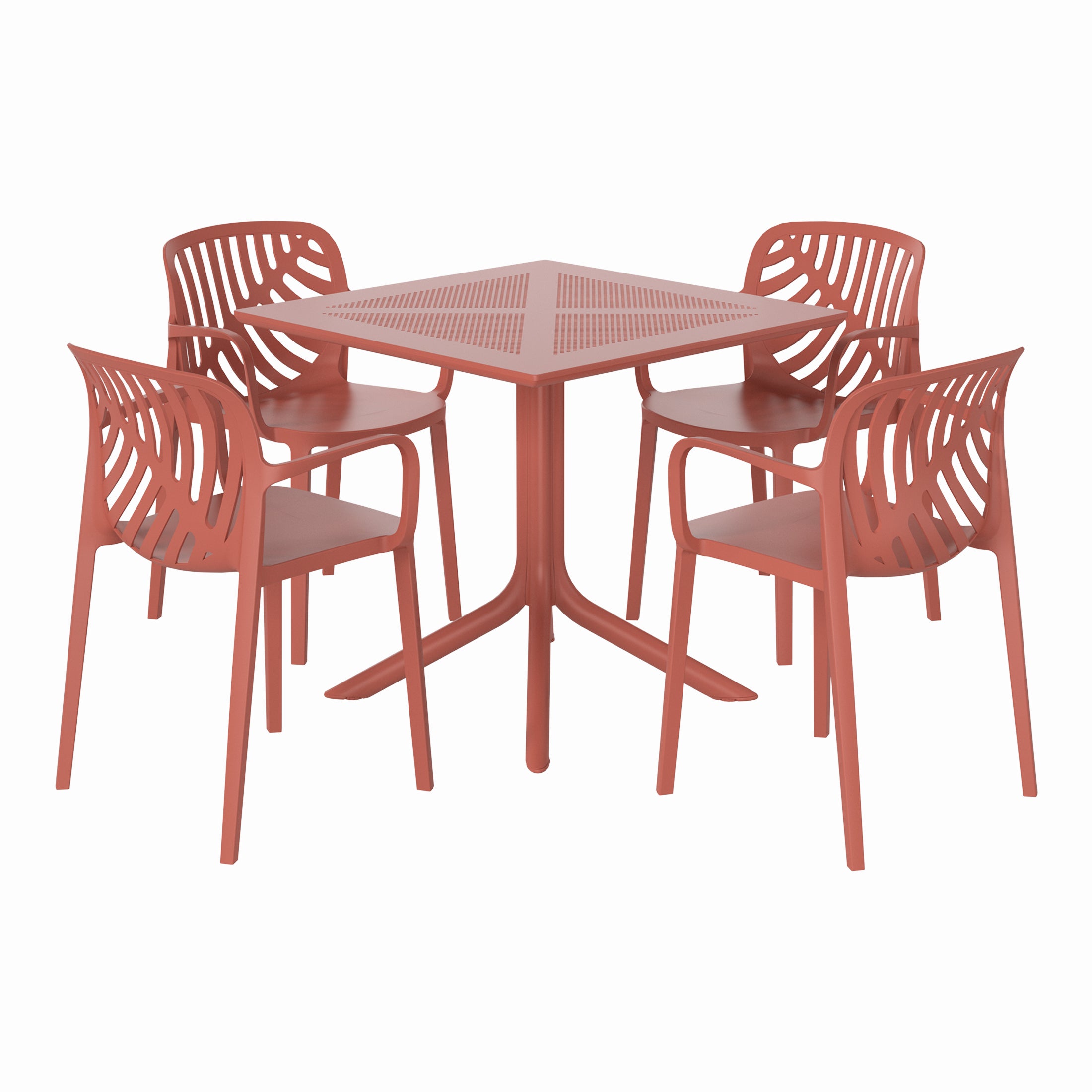 Sunshine 5-Piece Outdoor Resin Square Patio Dining Table Set with Modern Stackable Patio Dining Chairs