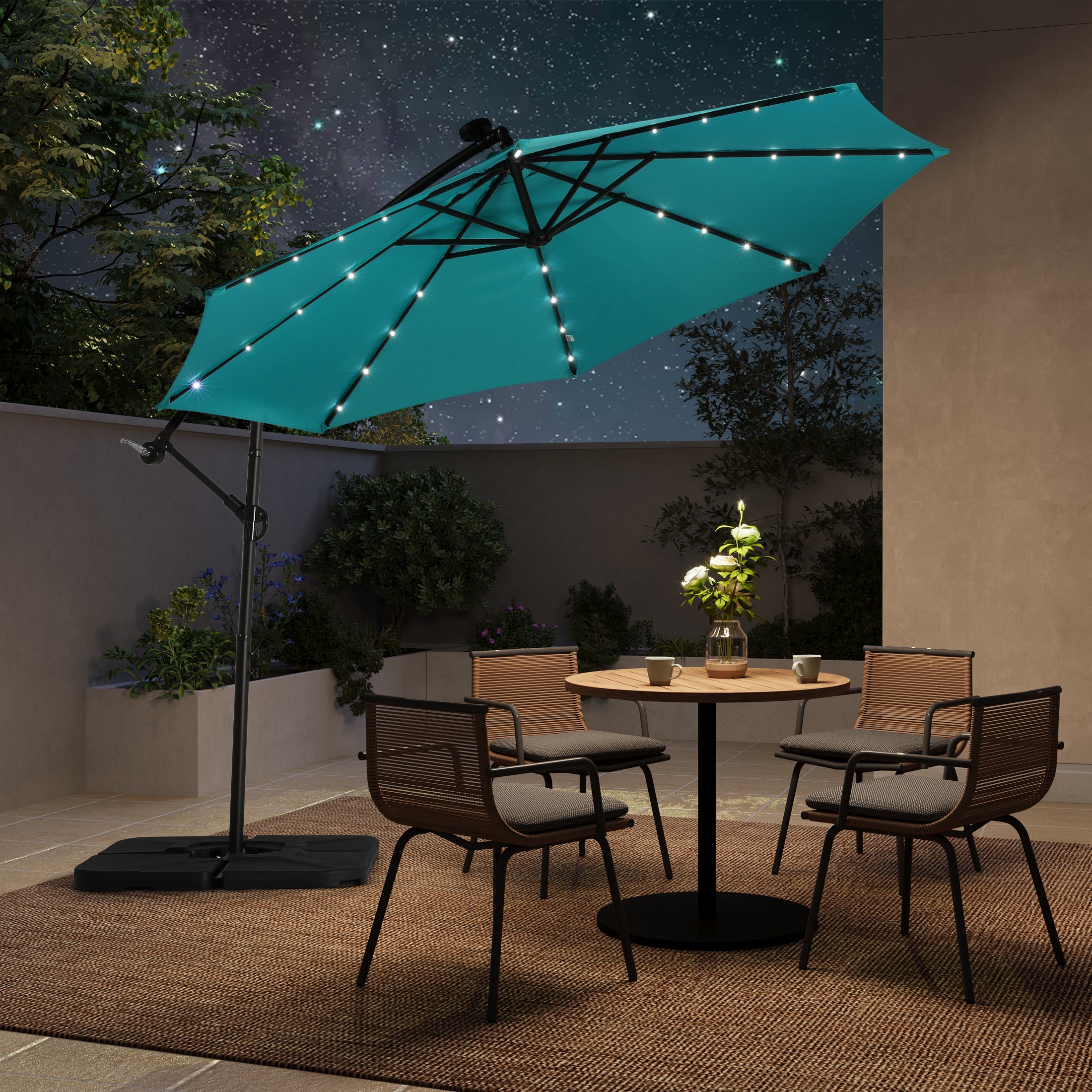 Westlake 10 ft. Outdoor / Paito Cantilever Hanging Umbrella with Solar Power LED lights