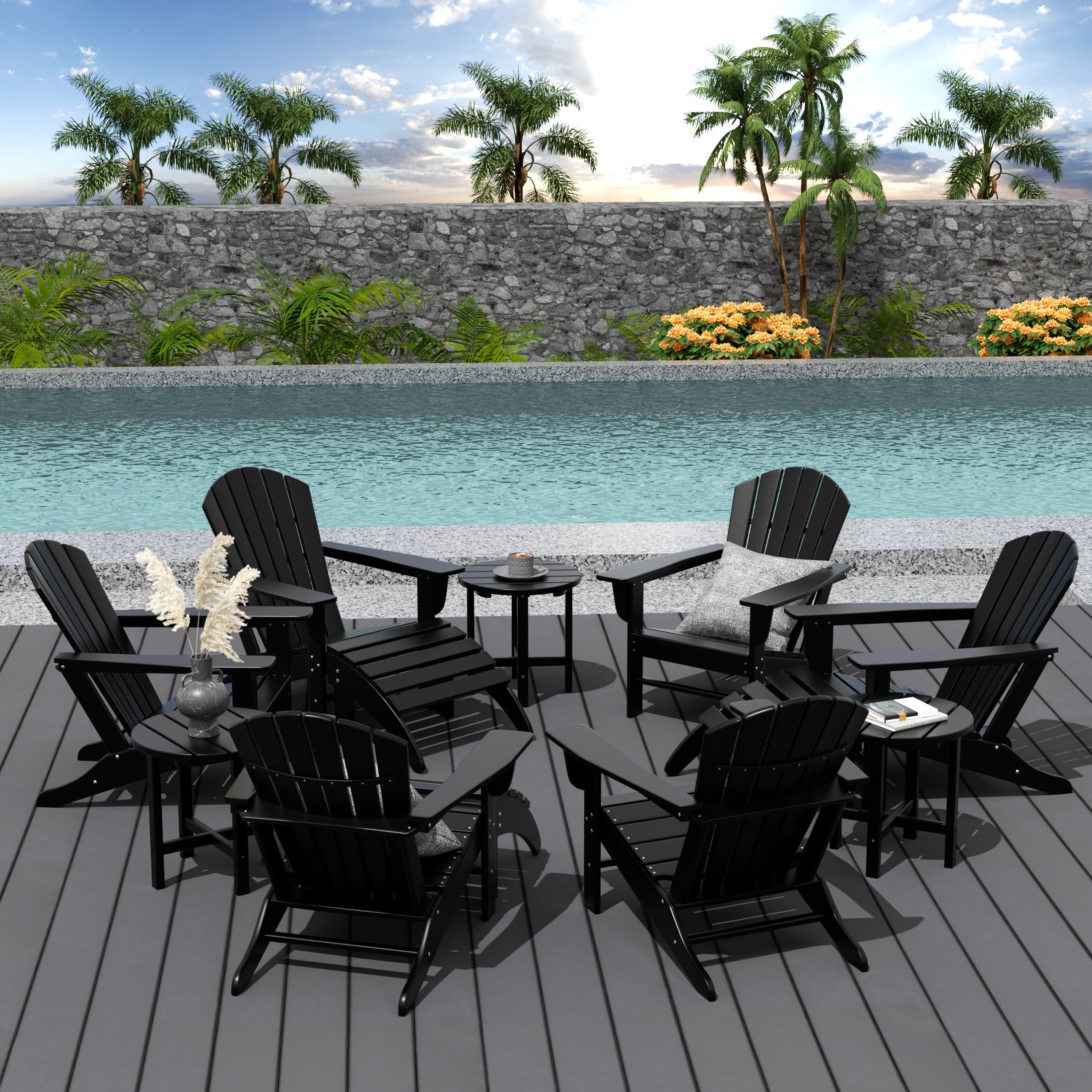 Portside 12 Piece Outdoor Adirondack Chair With Ottoman And Side Table