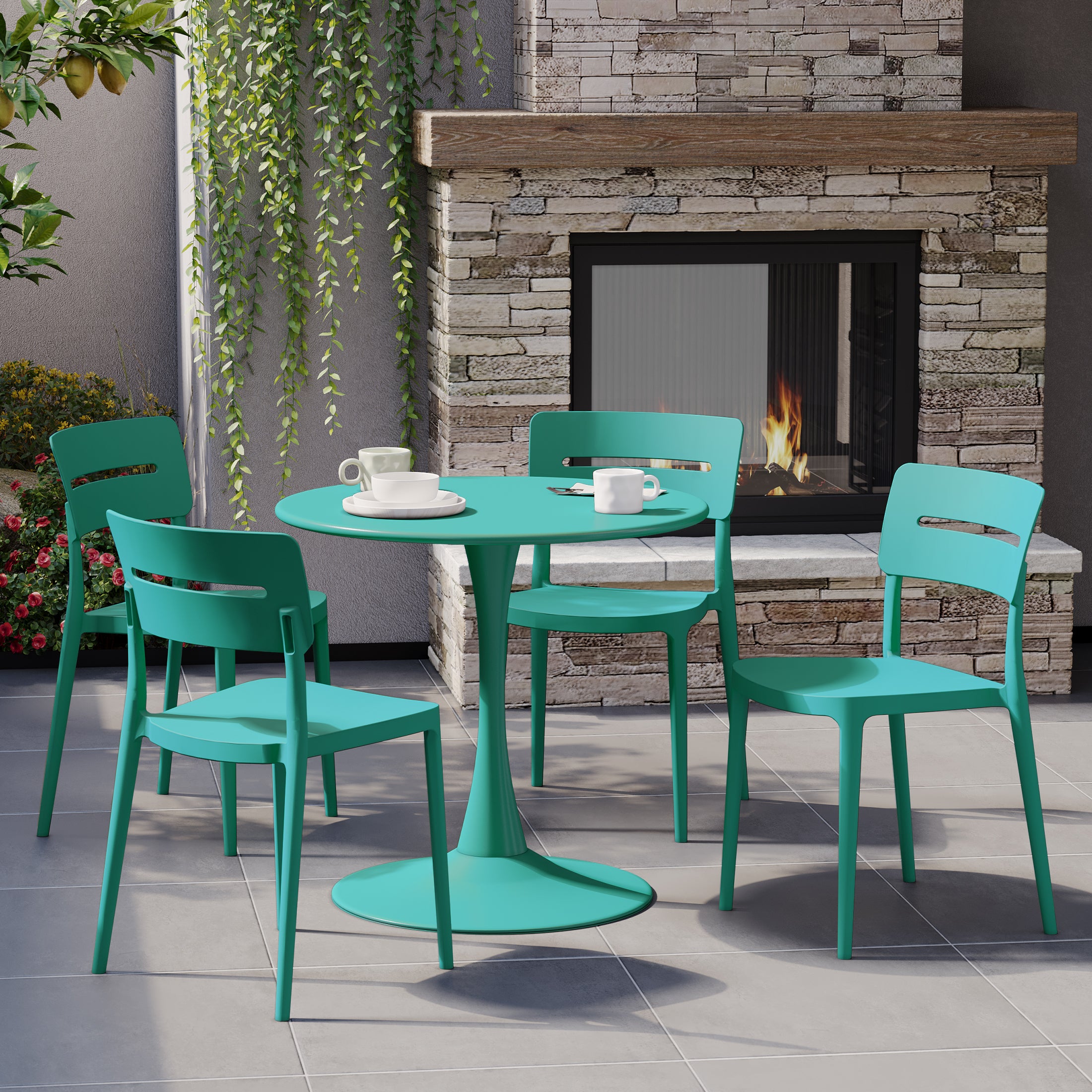 Sunshine Outdoor Modern Stackable Plastic Patio Dining Chairs (Set of 4)