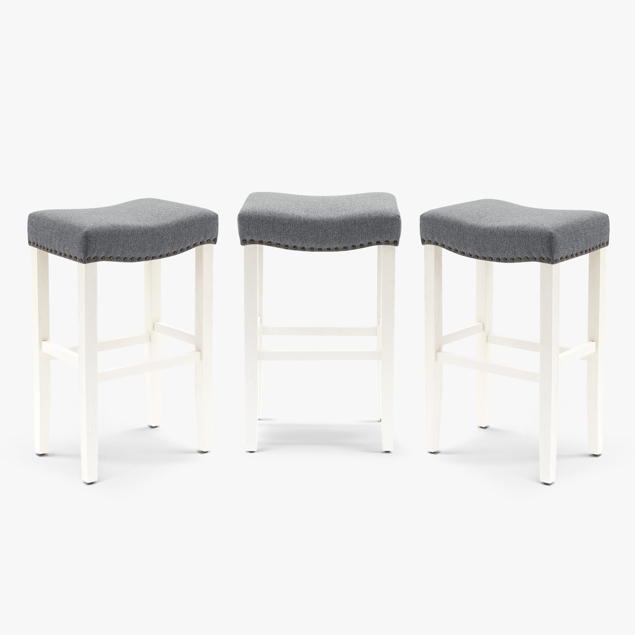 Bulmon 29" Upholstered Saddle Seat Antique White Bar Stool (Set of 3)