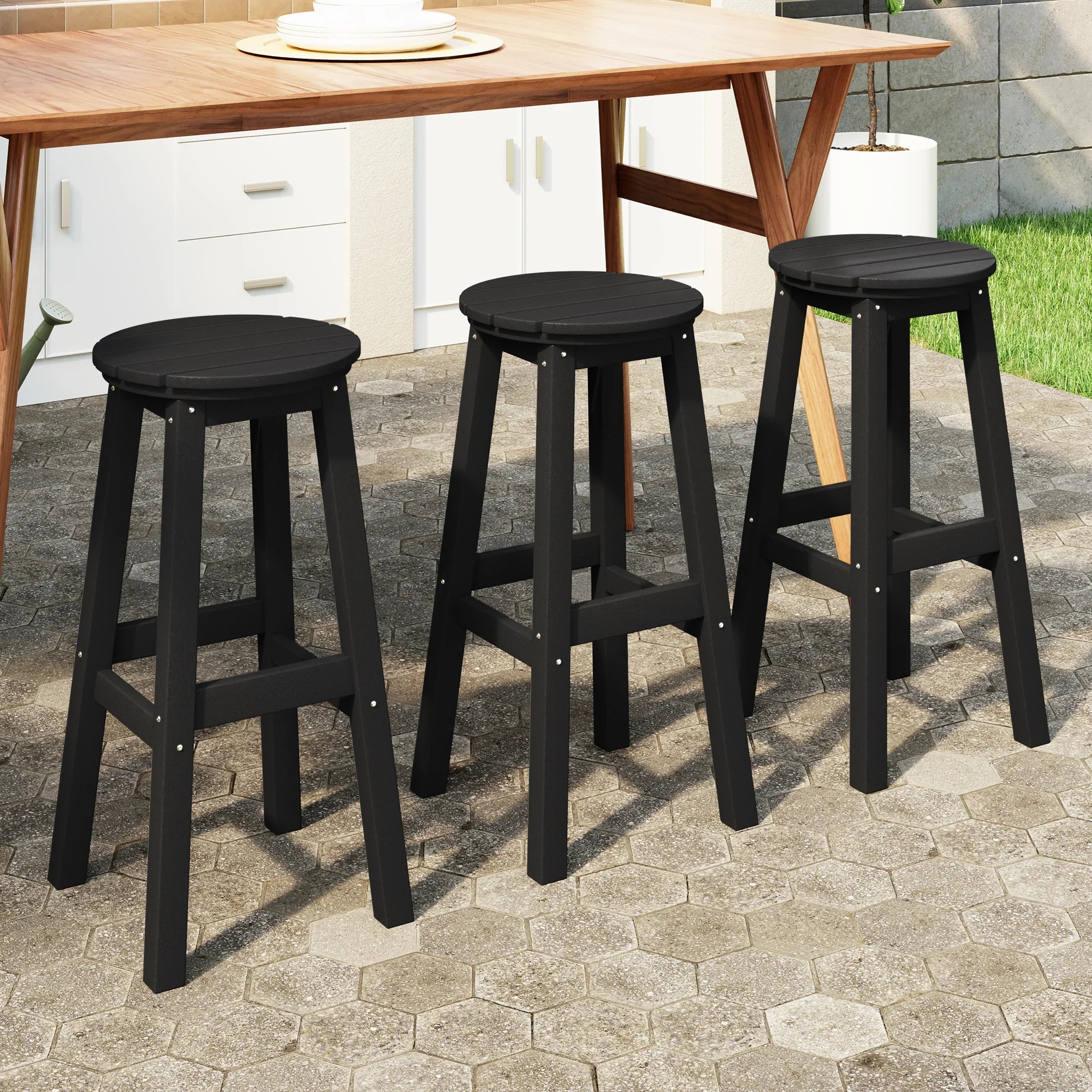 Paradise 29" HDPE Outdoor Patio Round Bar Stool Set of 3