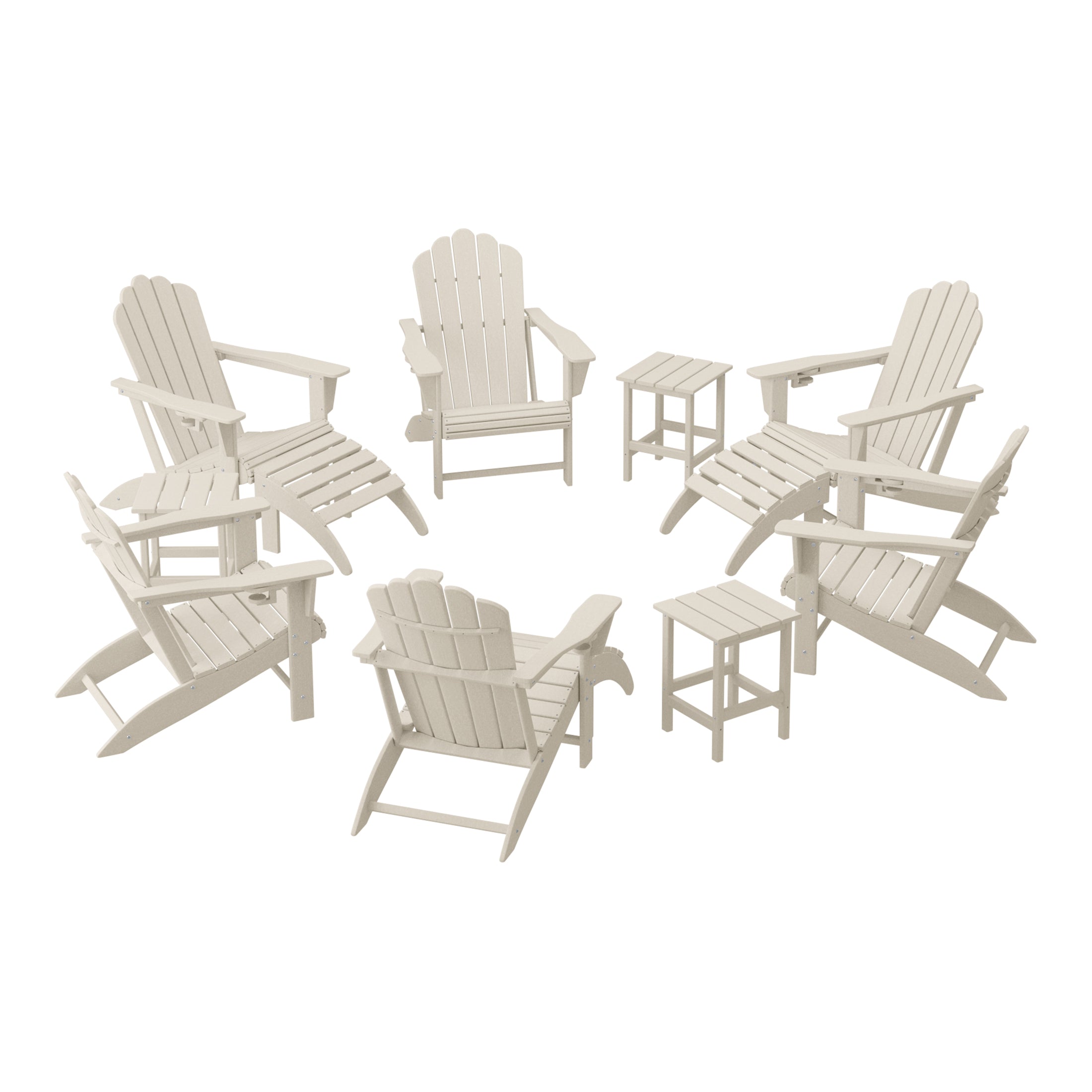 Lakeview 12-Piece HDPE Outdoor Patio Furniture Adirondack Chair Conversation Table Set