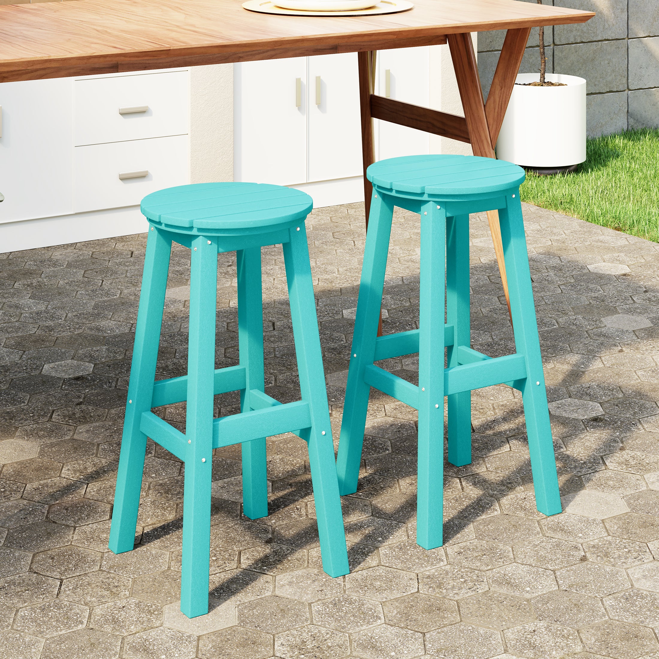 Paradise 29" HDPE Outdoor Patio Round Bar Stool Set of 2