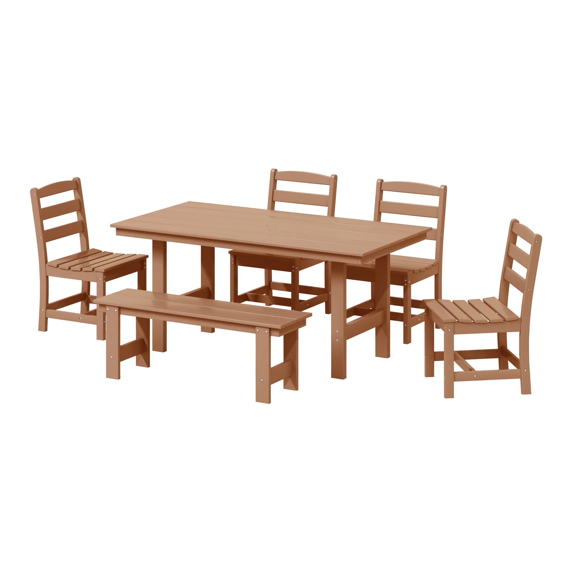 Palms 6-Piece Outdoor HDPE Rectangular Patio Dining Table Set with Bench