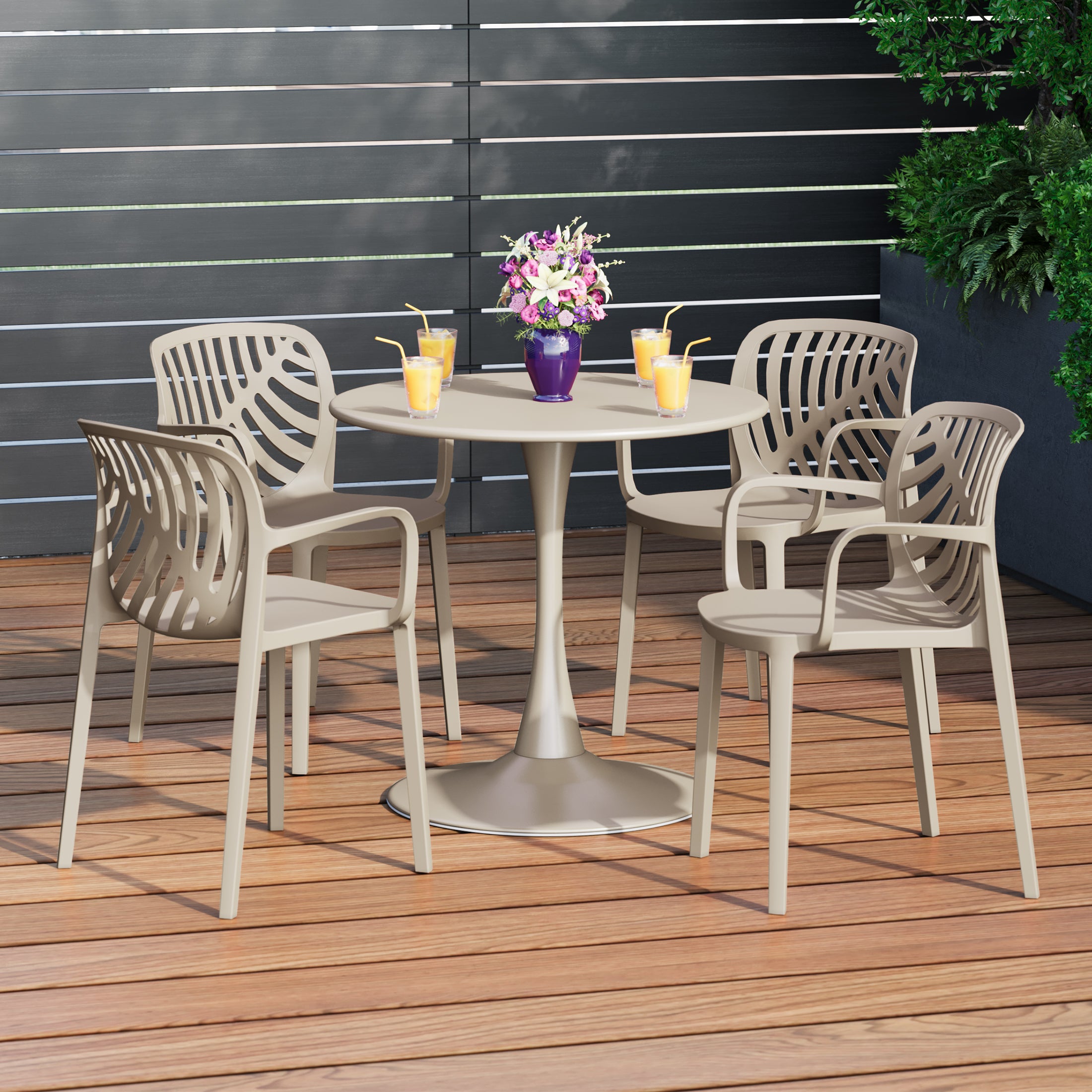 Sunshine 5-Piece Outdoor Indoor Metal Patio Dining Table Set With Stackable Patio Arm Chairs