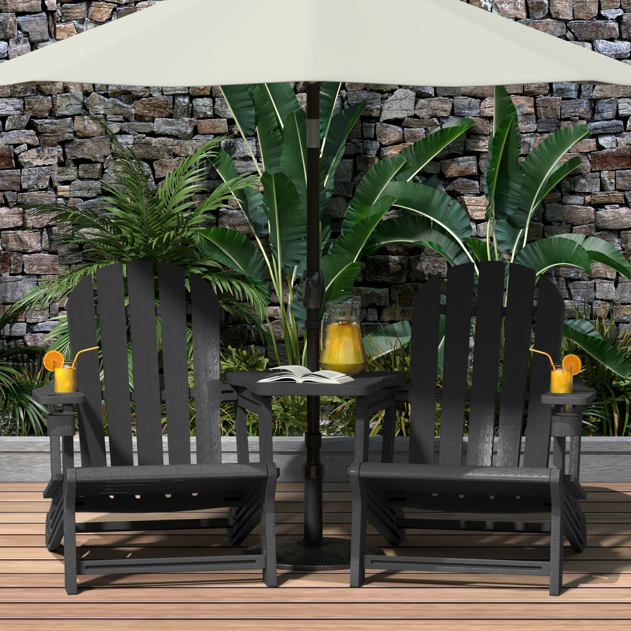 Cayman Outdoor HDPE Adirondack Chairs With Connecting Table Tray (Set