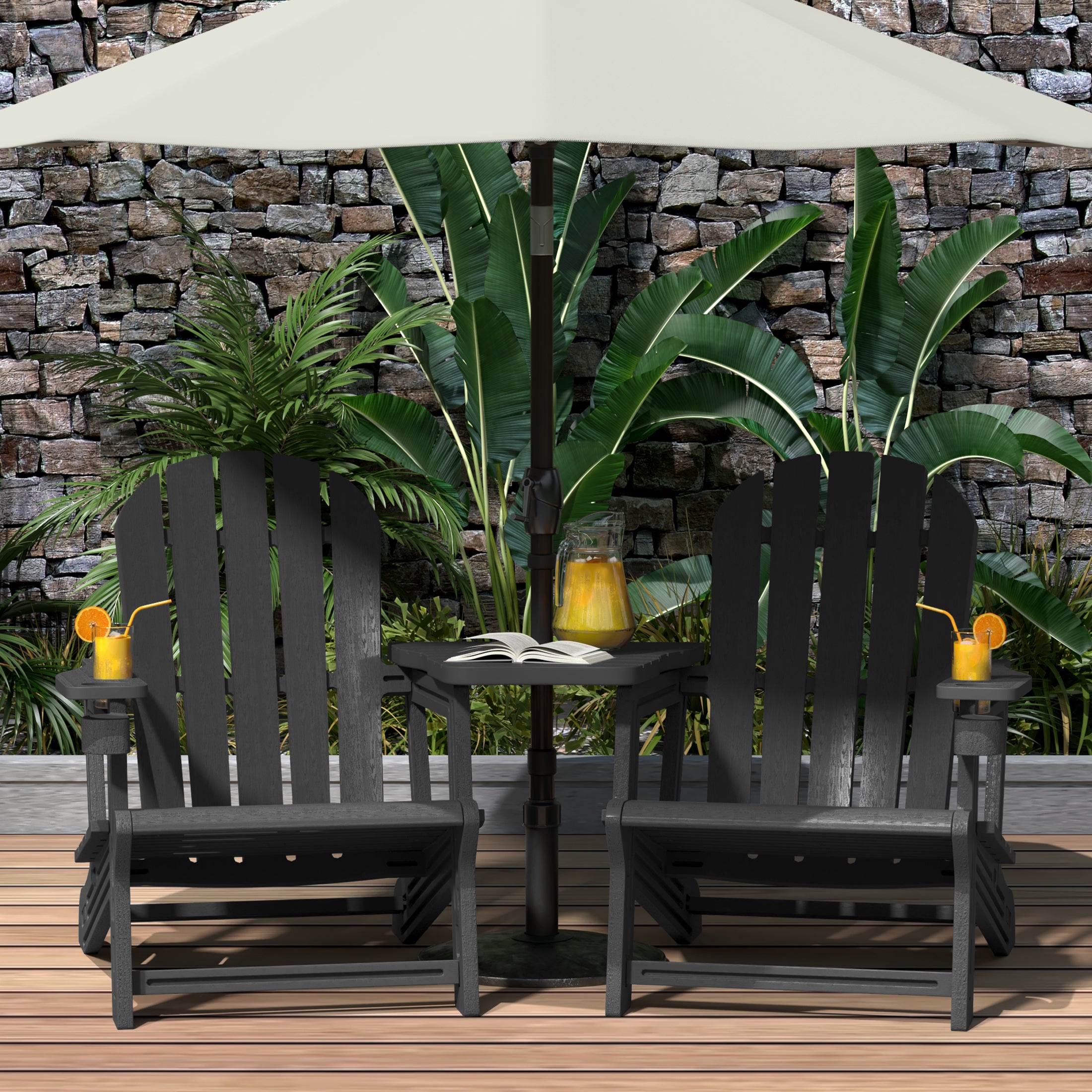 Cayman Outdoor HDPE Adirondack Chairs With Connecting Table Tray (Set of 2)