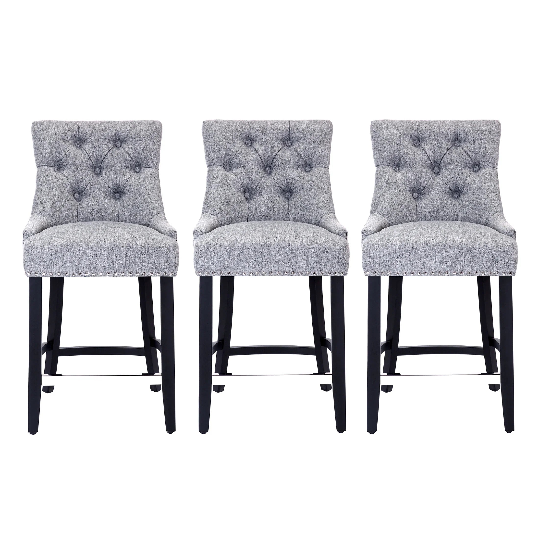Bellmount 24" Upholstered Wood Counter Stool with Tufted Back (Set of 3)