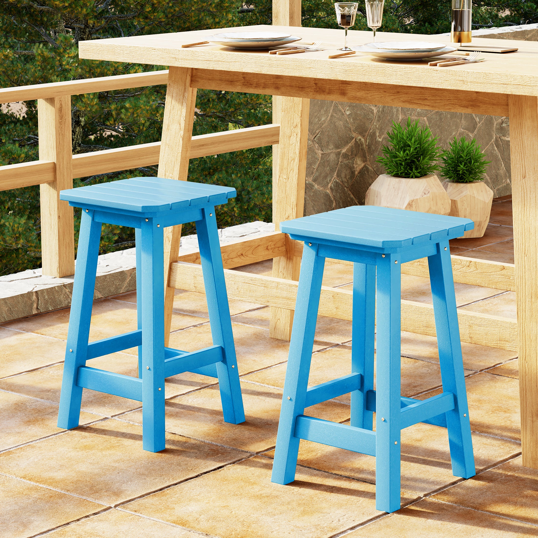 Paradise 24" HDPE Outdoor Patio Counter High Backless Square Bar Stools Set of 2
